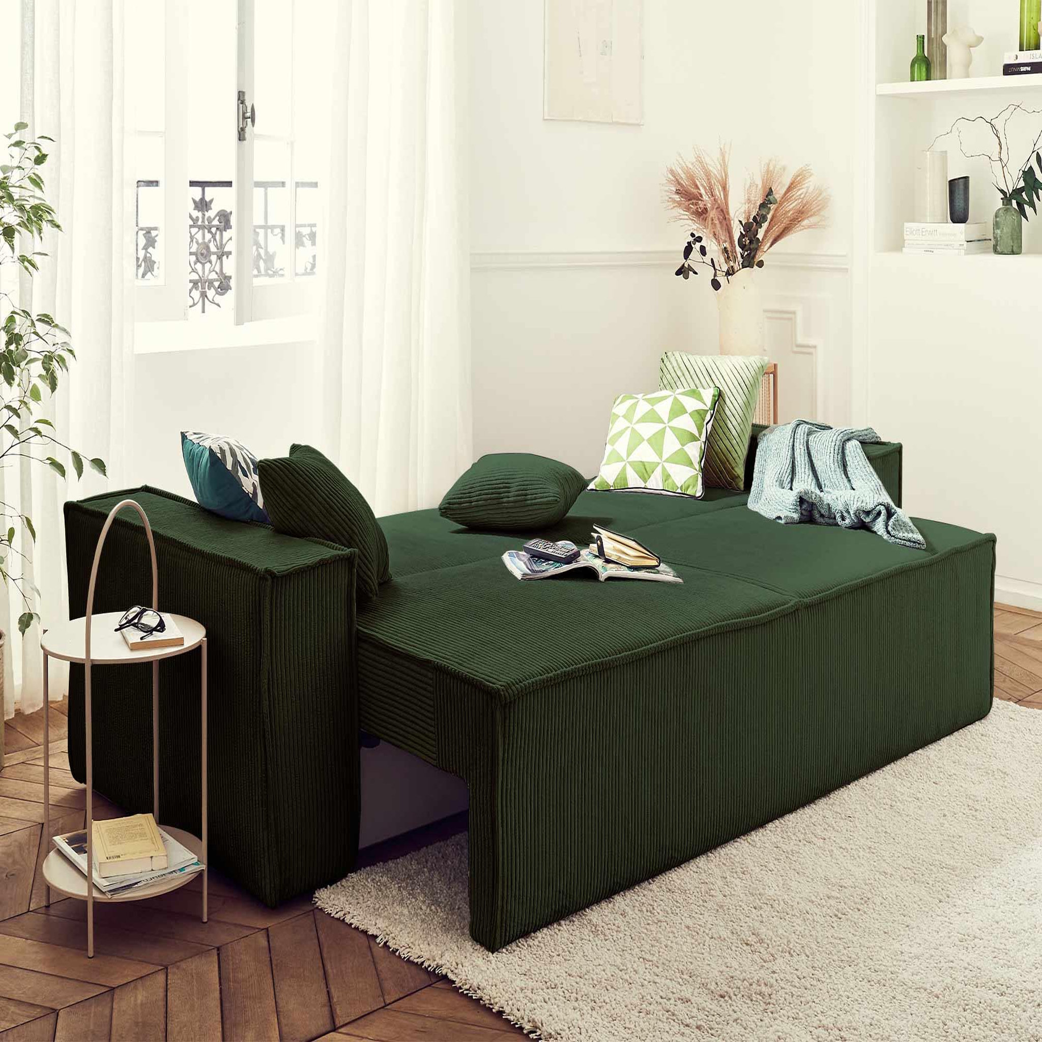 Voir la diapositive 2 : BEST MOBILIER Dellia - canapé 3 places convertible - avec coffre - en velours côtelé - style contemporain