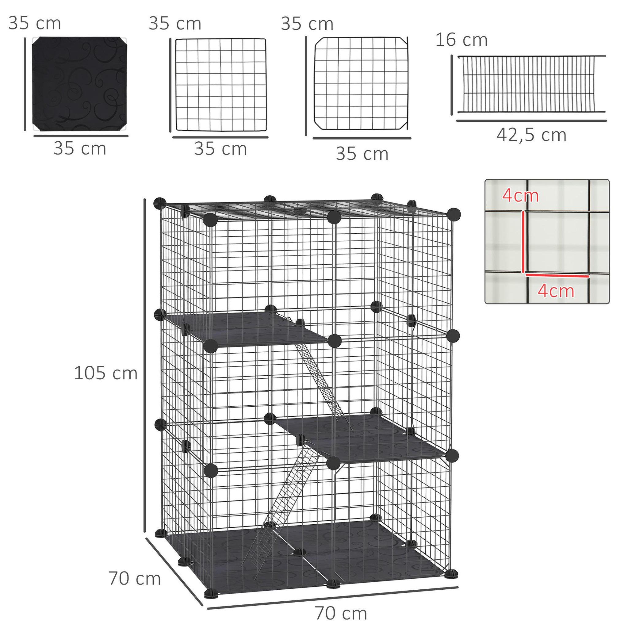 Voir la diapositive 3 : PAWHUT Cage parc enclos modulable rongeurs 3 niveaux 39 panneaux fil métallique pp noir