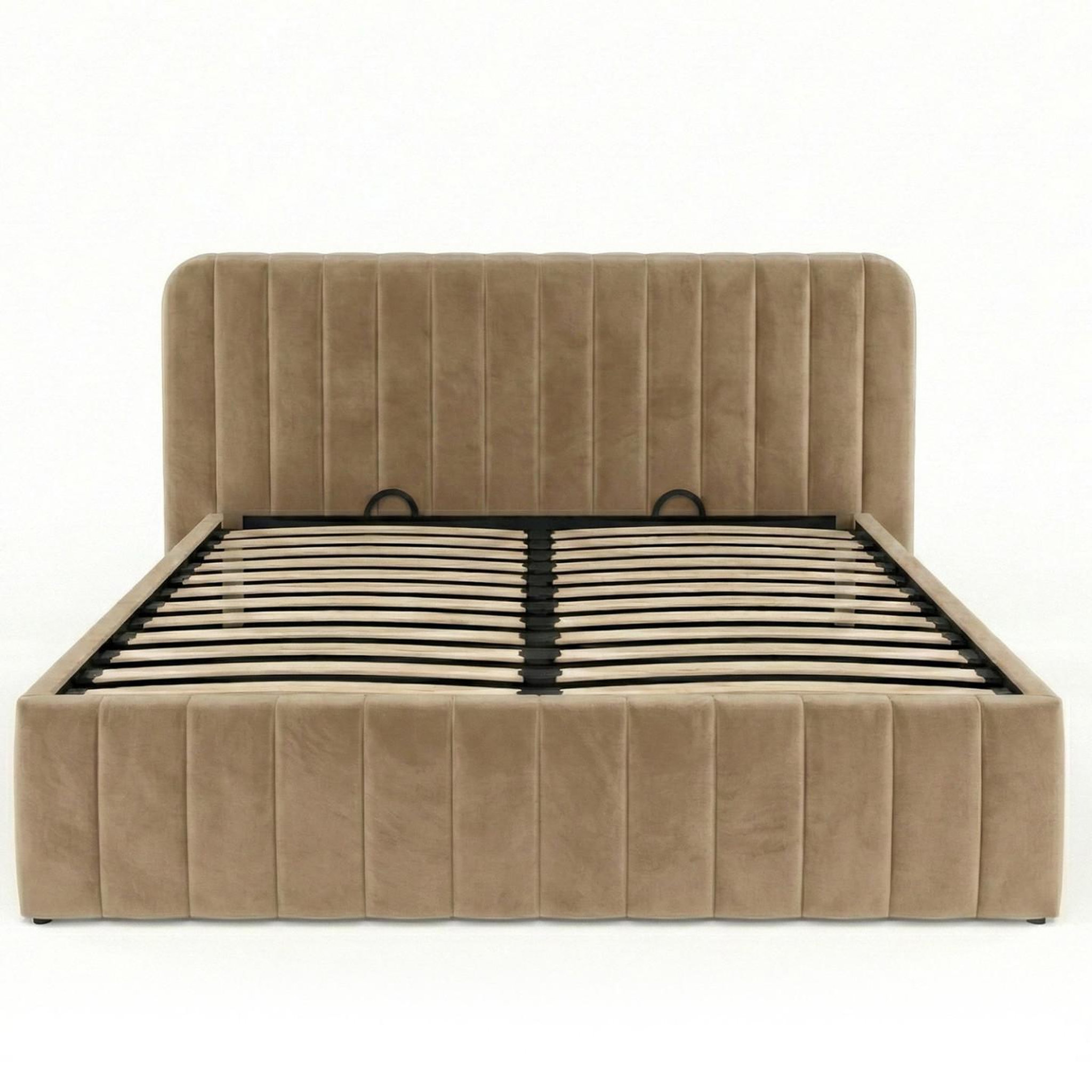 Voir la diapositive 3 : ID MARKET Lit coffre double alba avec tête de lit et sommier 140 x 190 cm velours taupe
