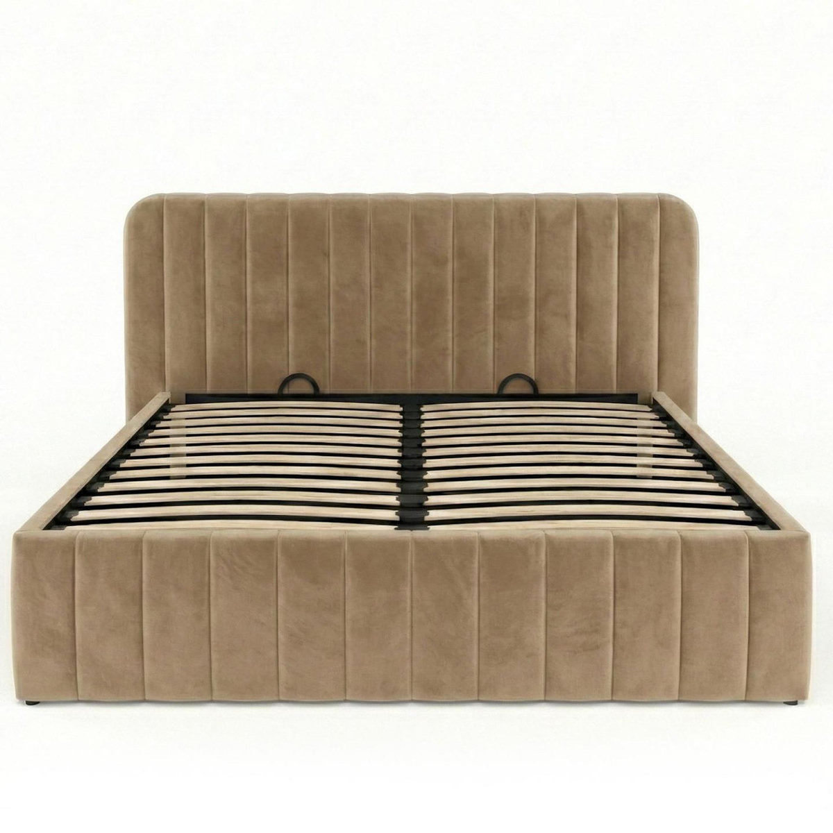 ID MARKET Lit coffre double ALBA avec tête de lit et sommier 140 x 190 cm velours taupe