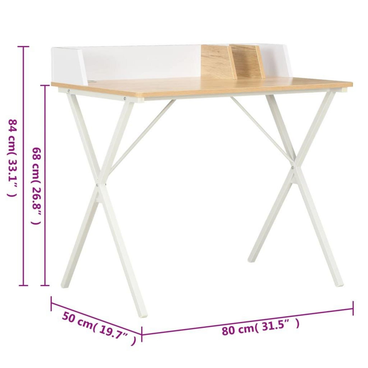 VIDAXL Bureau Blanc et naturel 80x50x84 cm
