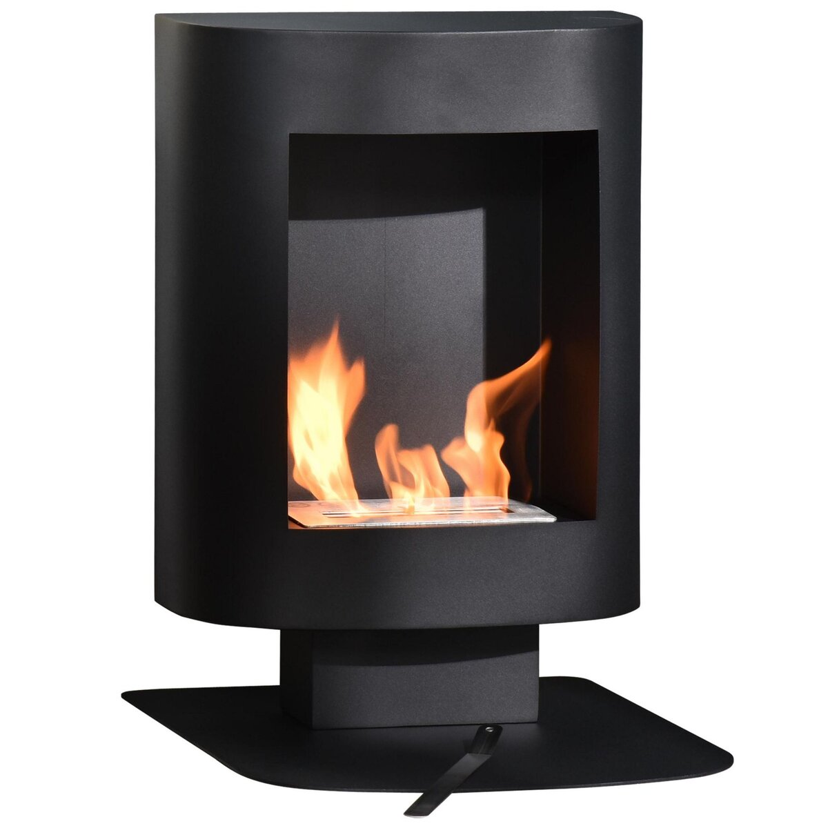 HOMCOM Cheminée bioéthanol sur pied design contemporain - brûleur 1,5 L - contrôle de flamme et manche inclus - acier noir