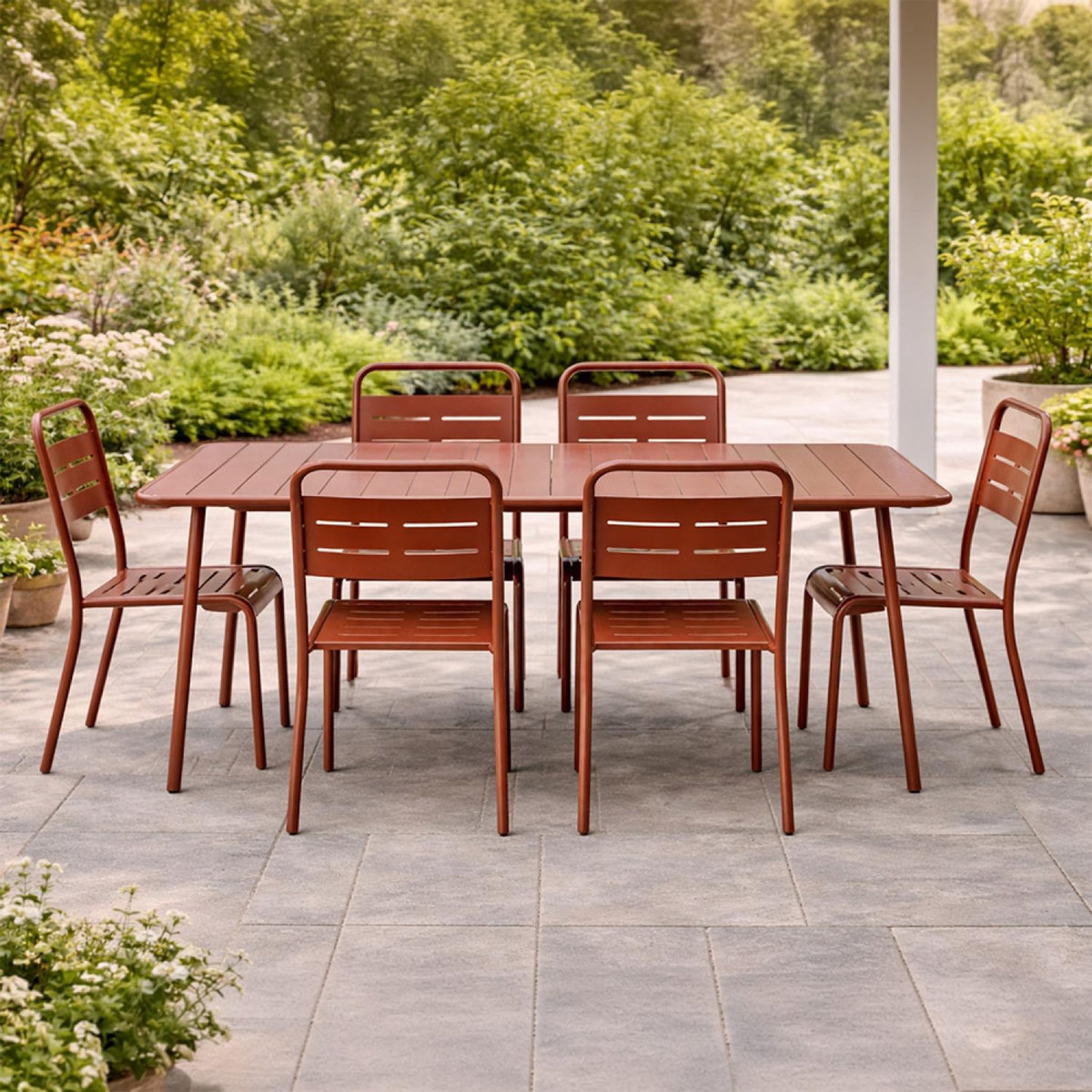 CONCEPT USINE Ensemble table de jardin 160 cm et 6 chaises terracotta BERGAME