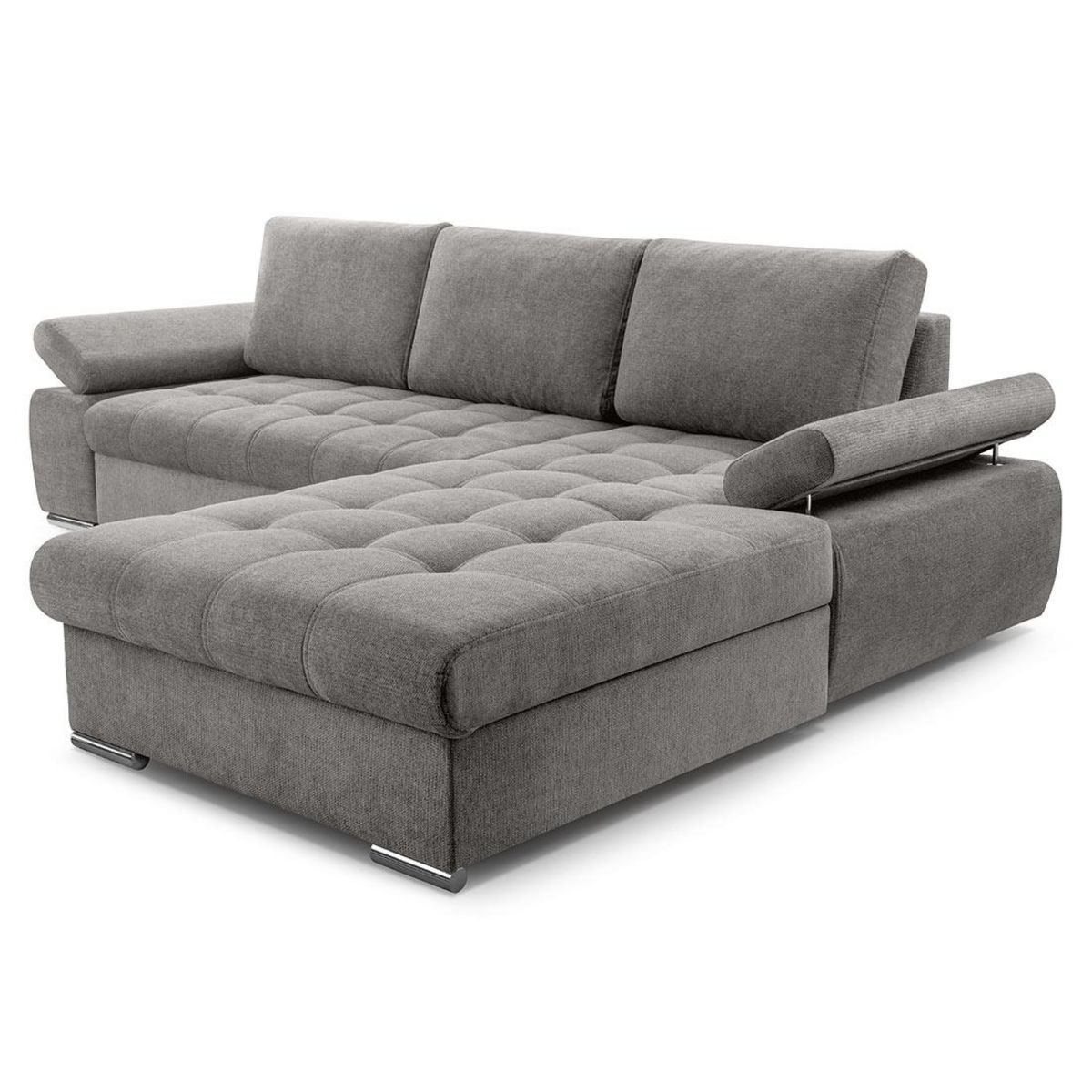 BEST MOBILIER Bianca - canapé d'angle droit 4 places convertible avec coffre en tissu texturé