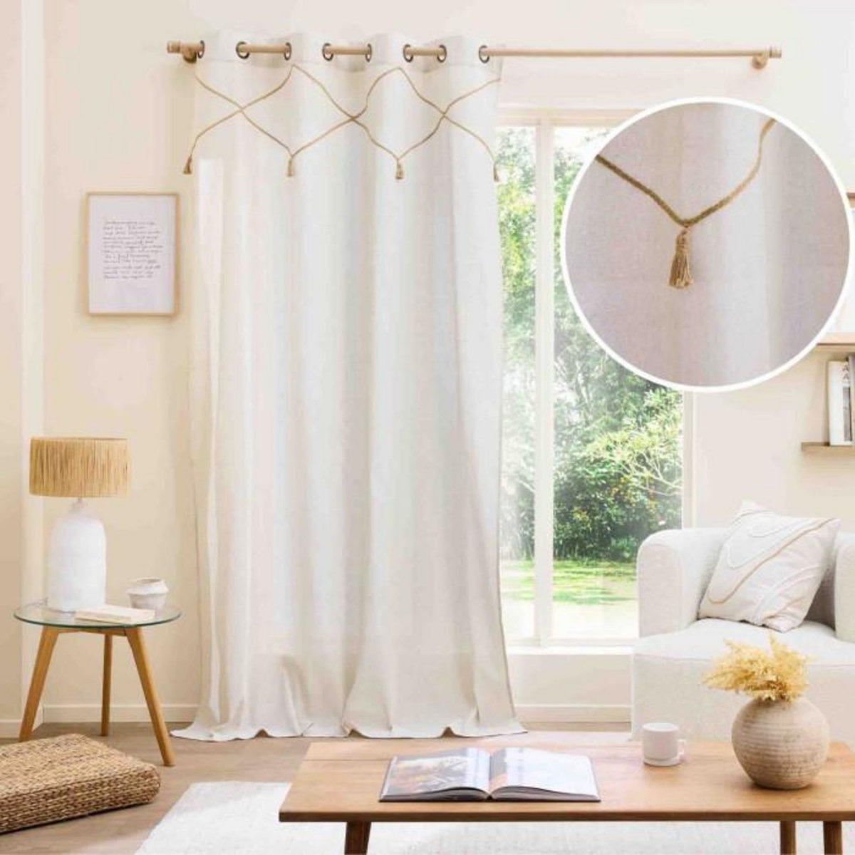 Paris Prix Rideau à Œillets Avec Pompons  Lacia  140x240cm Beige