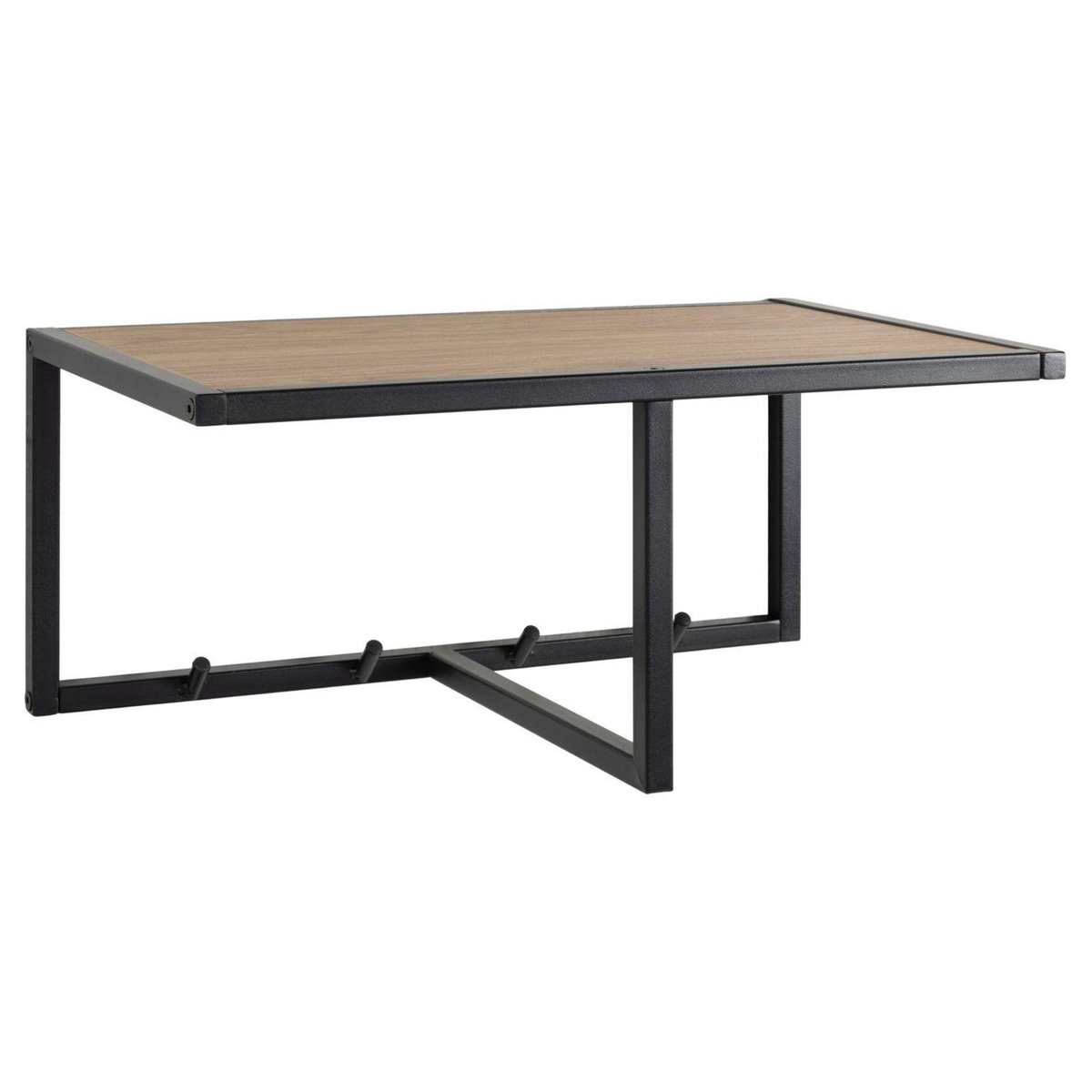 TOILINUX Etagère murale porte-manteau 4 accroches en MDF et Métal - Noir et beige