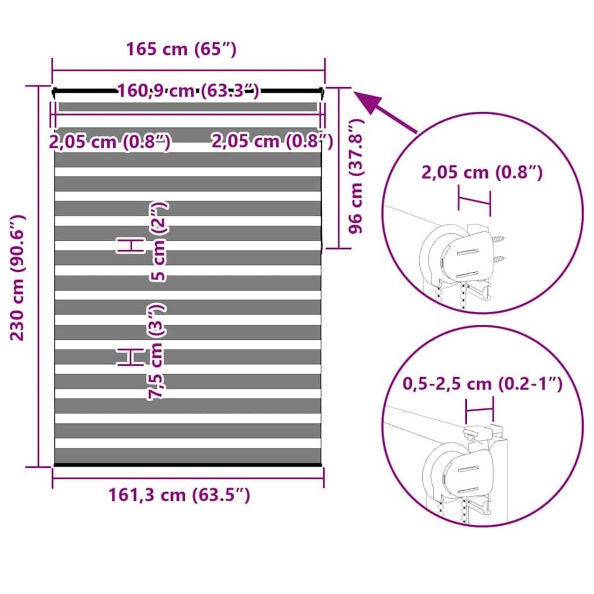 VIDAXL Store zebre noir 165x230 cm largeur du tissu 160,9 cm polyester