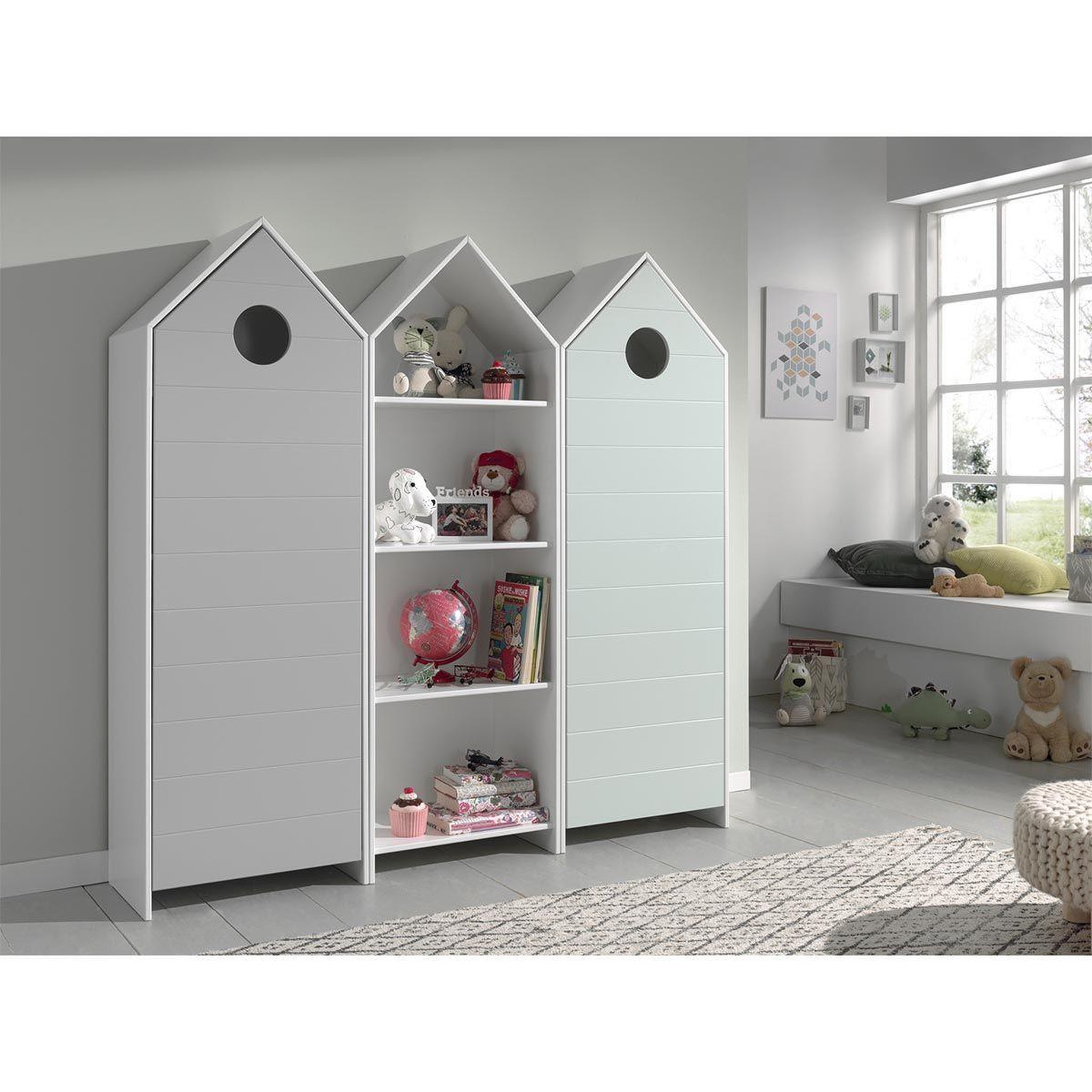 Paris Prix Pack - étagère enfant & 2 armoires  casami  blanc, gris & menthe