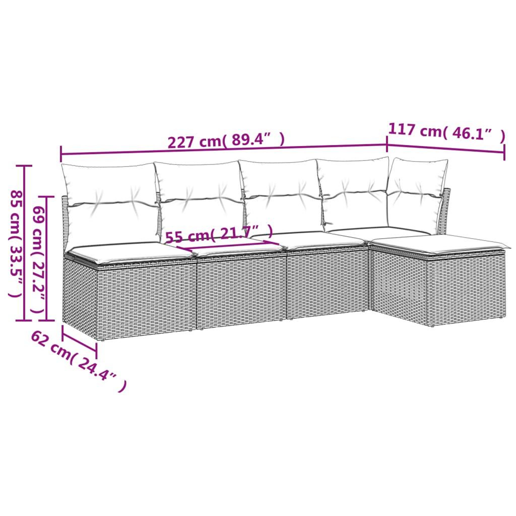 Voir la diapositive 4 : VIDAXL Salon de jardin 5 pcs avec coussins gris resine tressee