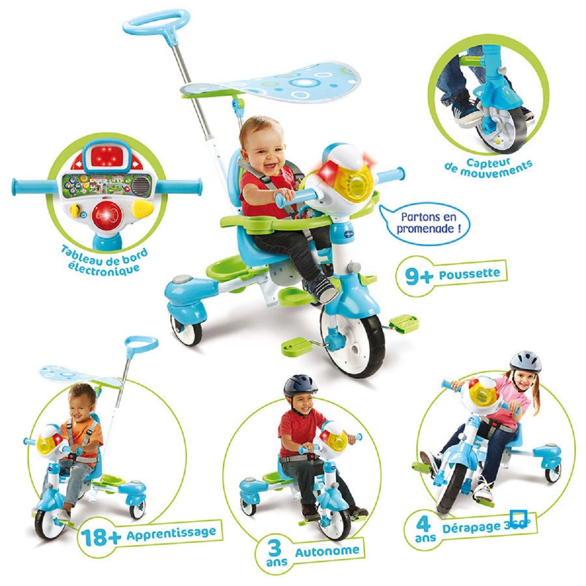 VTECH Tricycle interactif 6 en 1 bleu - Dès 9 mois 