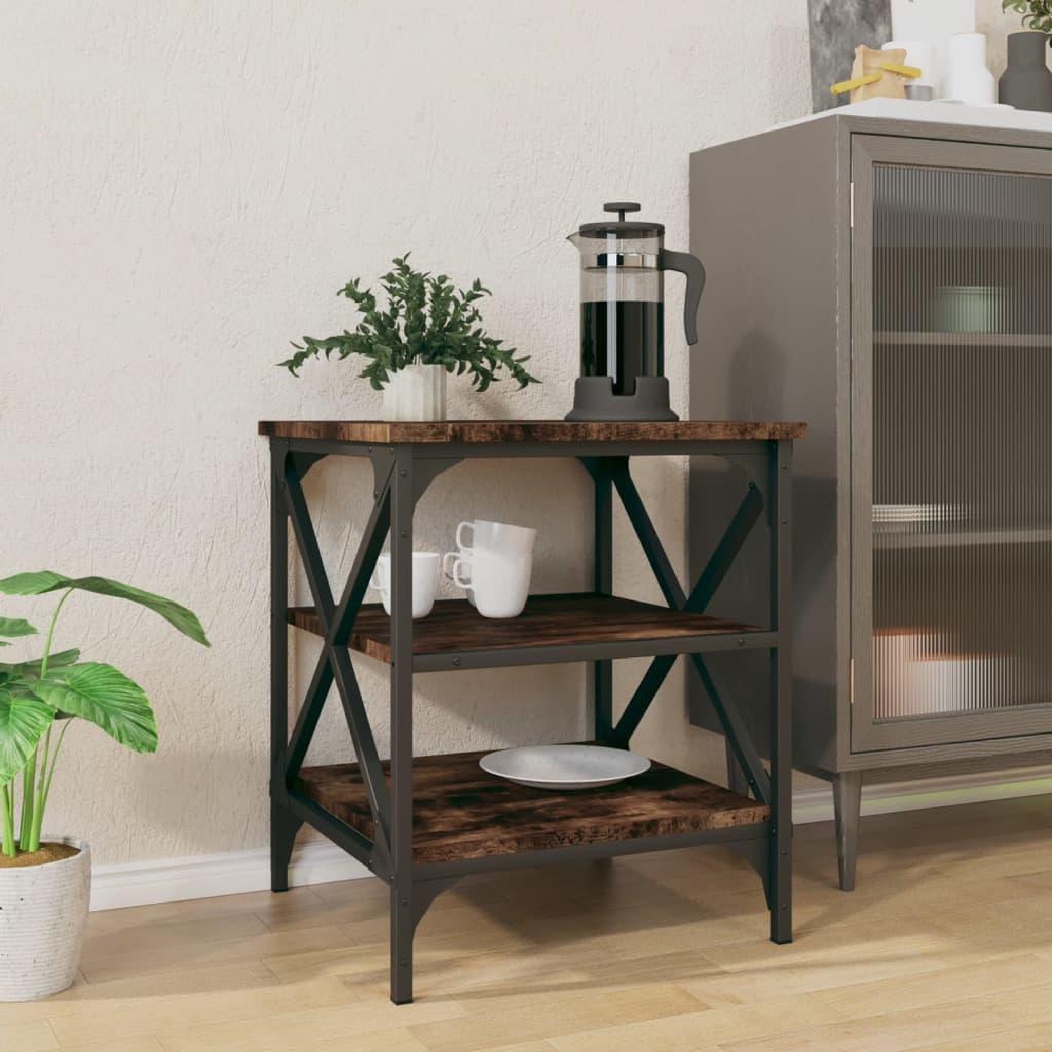 Voir la diapositive 3 : VIDAXL Table d'appoint Chene fume 40x42x50 cm Bois d'ingenierie