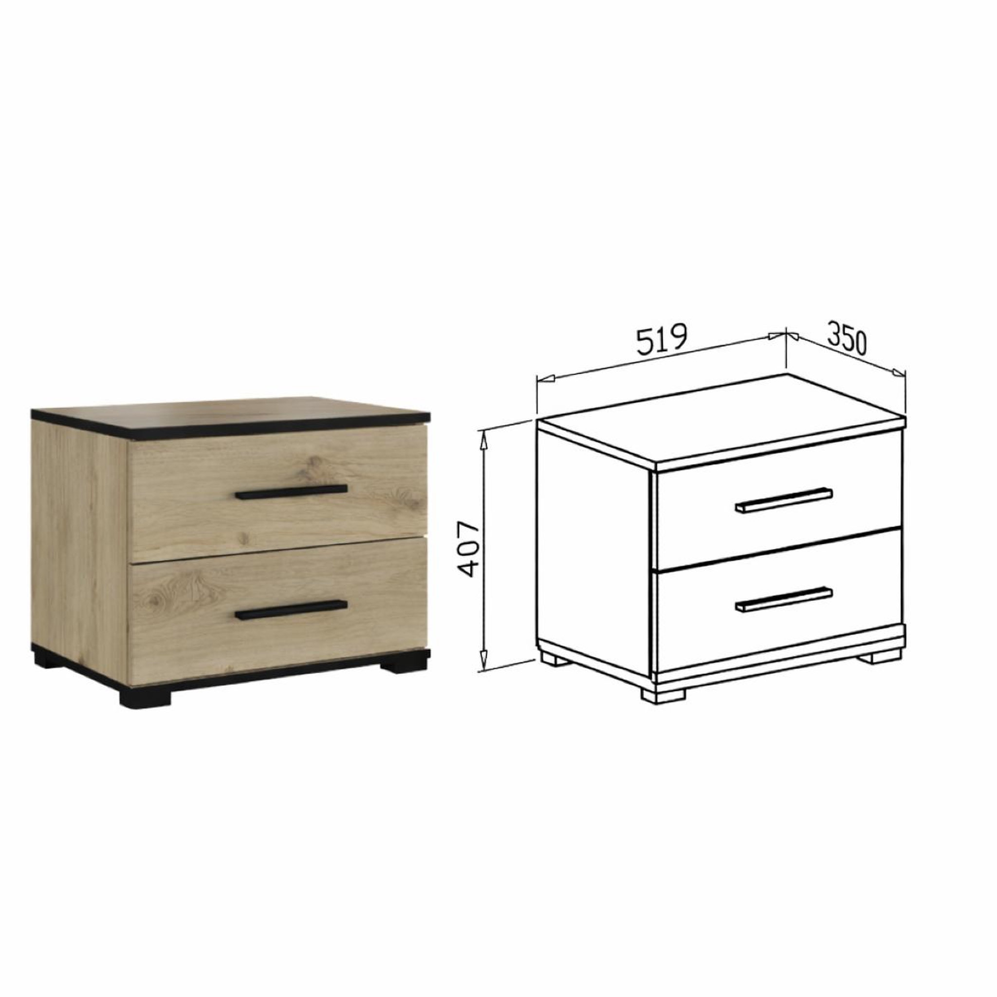 Voir la diapositive 3 : JLC KREATION Chevet 2 tiroirs moderne en bois amelia