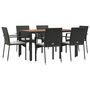 Voir la diapositive 3 : VIDAXL Ensemble a manger de jardin coussins 7pcs Noir Resine tressee