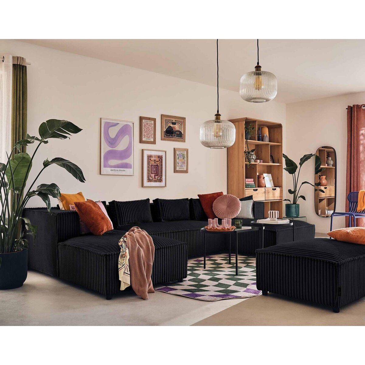 LISA DESIGN Stella - canapé panoramique en u - 7 places - en velours côtelé grosses côtes