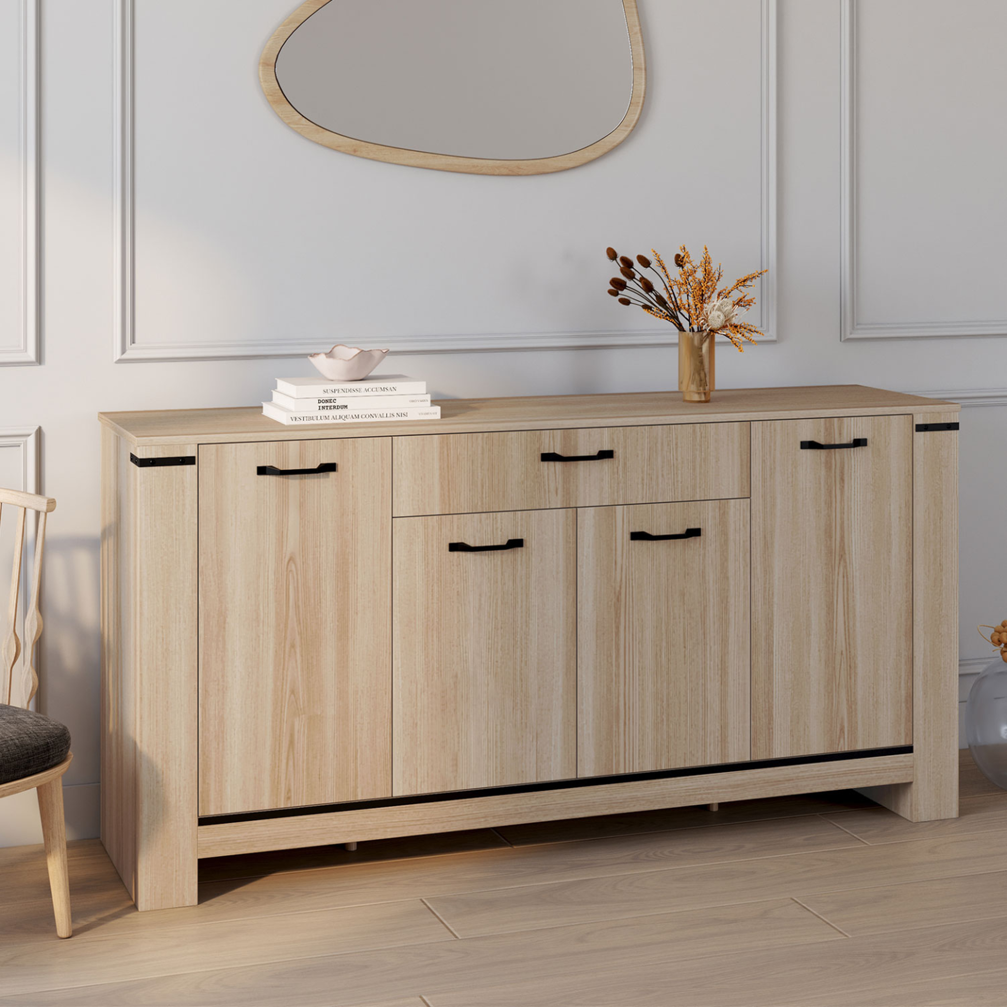 Voir la diapositive 2 : ID MARKET Buffet 160 m idaho 4 portes avec tiroir design contemporain