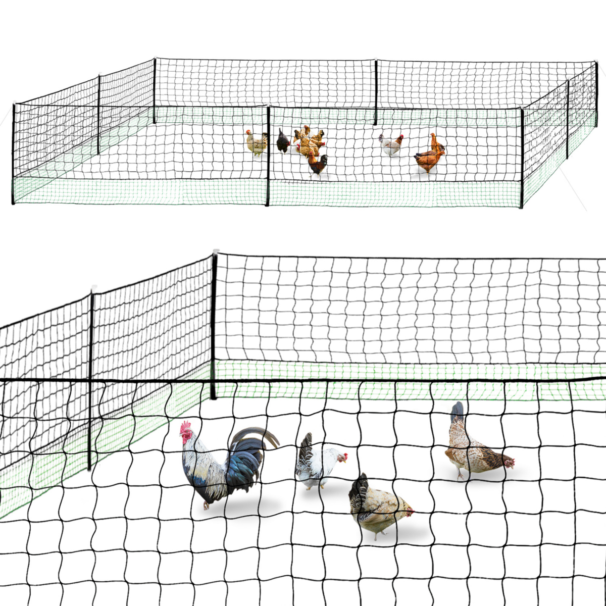 ID MARKET Kit clôture filet à poules 24 M avec porte 9 piquets double pointe