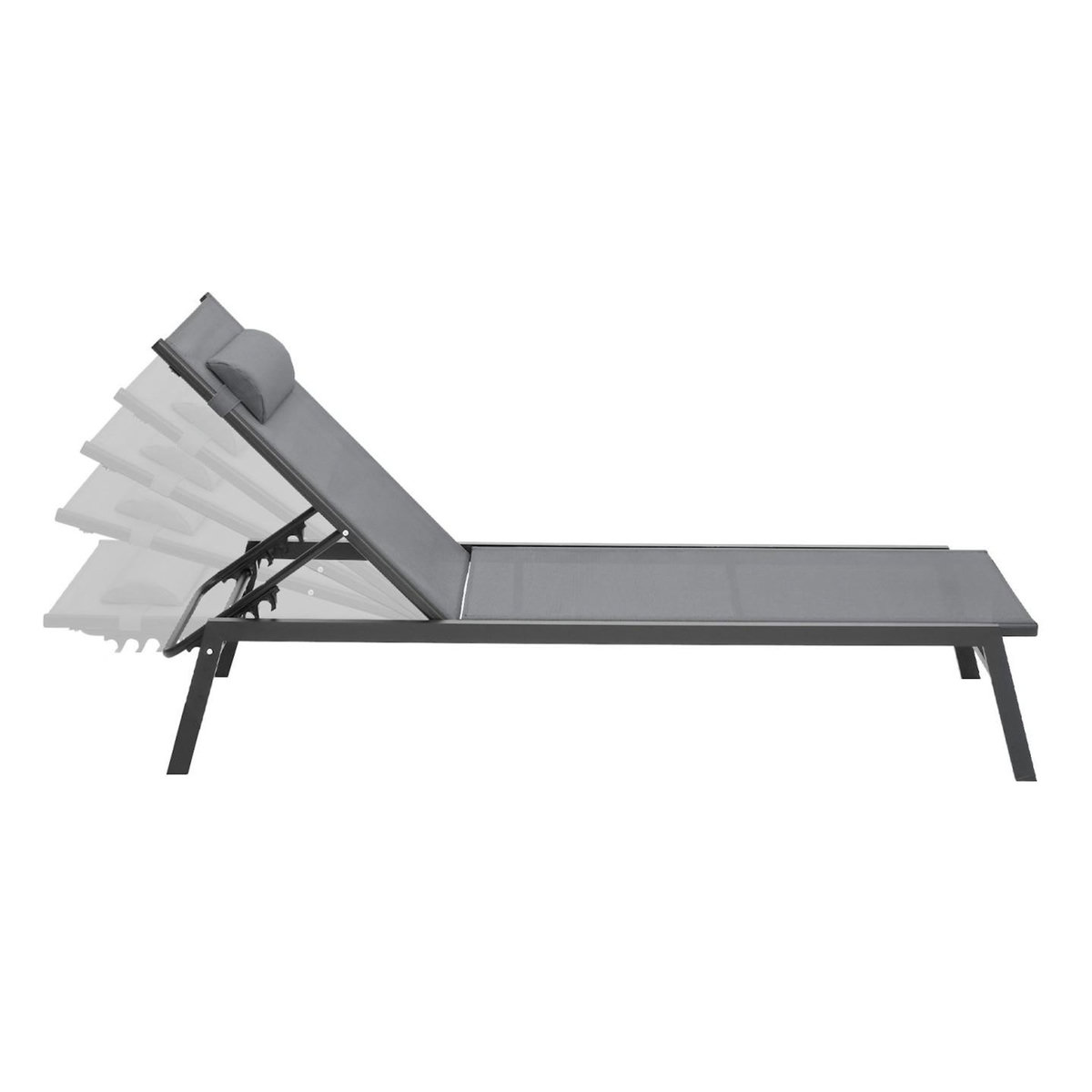 ID MARKET Lot de 2 transats de jardin inclinables en aluminium SINTRA gris anthracite et noir