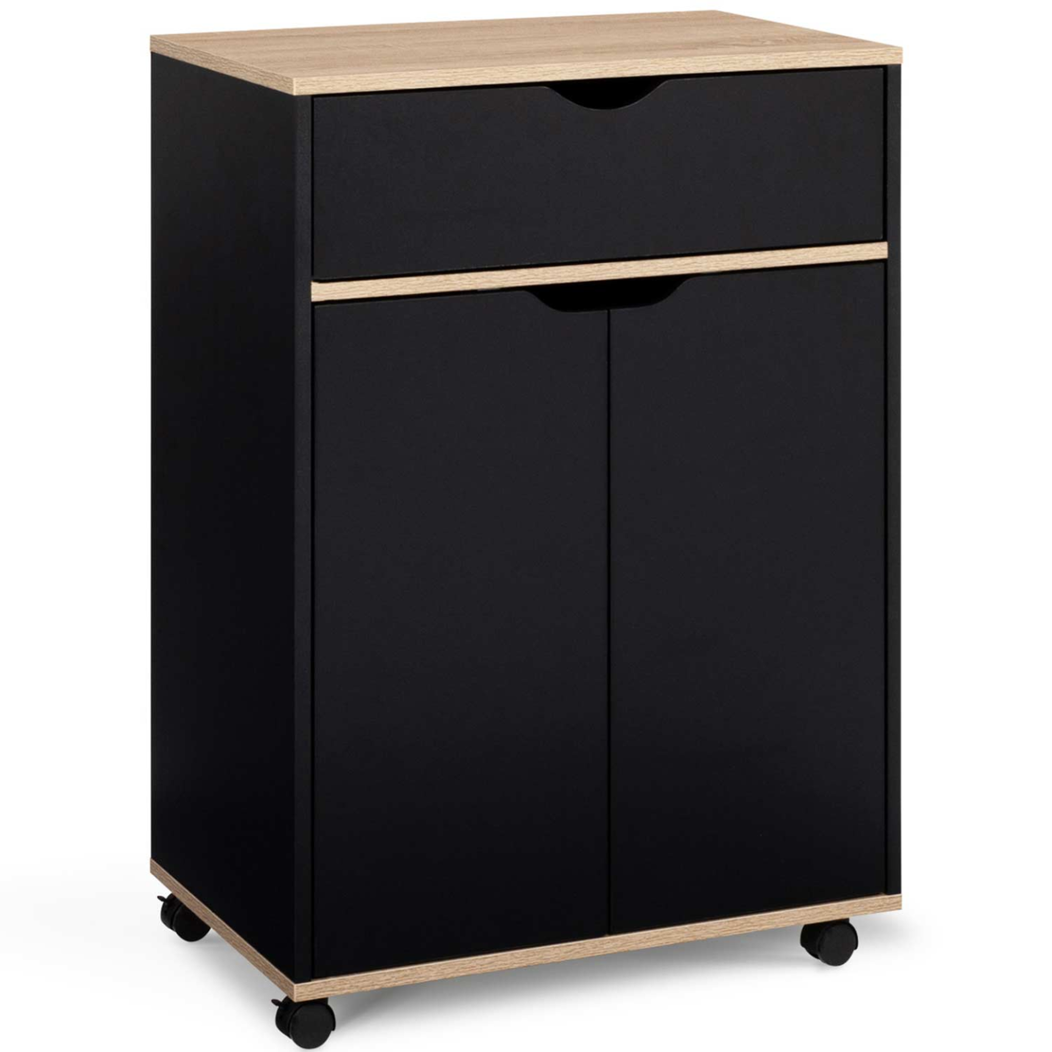 ID MARKET Desserte de cuisine cosy placard avec tiroir bois noir et plateaux façon hêtre l.60 cm