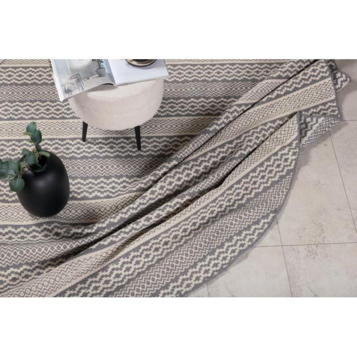 Paris Prix Tapis Rond Imprimé  Sishu  200cm Gris