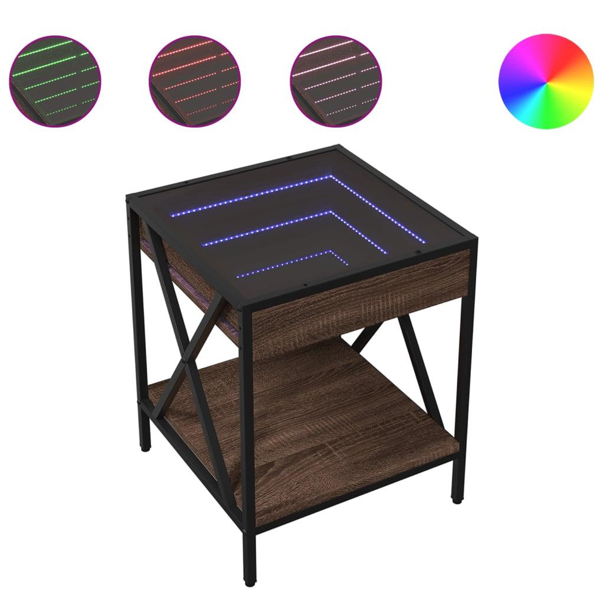 Voir la diapositive 2 : VIDAXL Table de chevet avec LED infini chene marron 40x40x49 cm