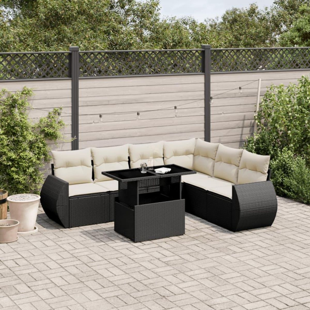 VIDAXL Salon de jardin 7 pcs avec coussins noir resine tressee