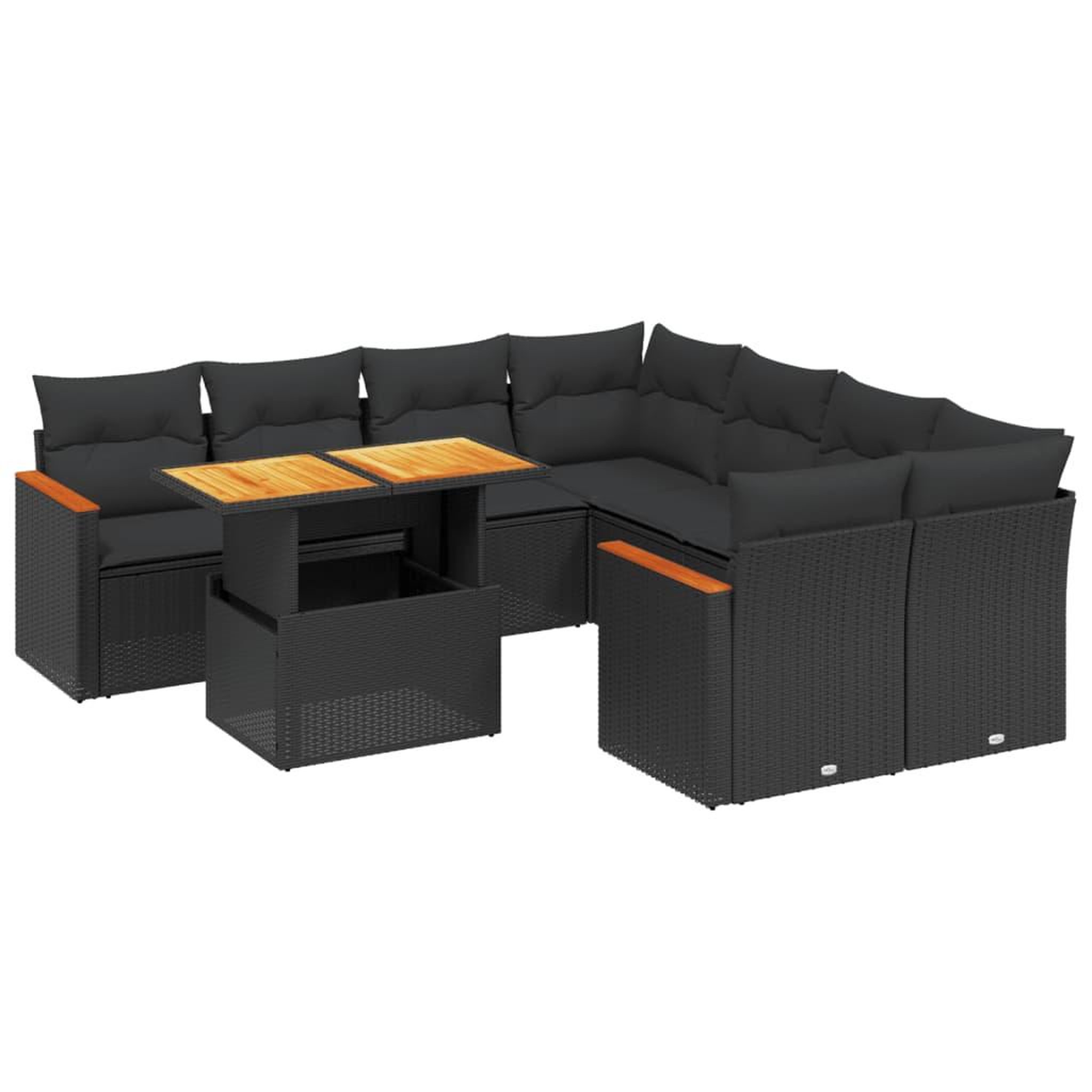 Voir la diapositive 2 : VIDAXL Salon de jardin 9 pcs avec coussins noir resine tressee