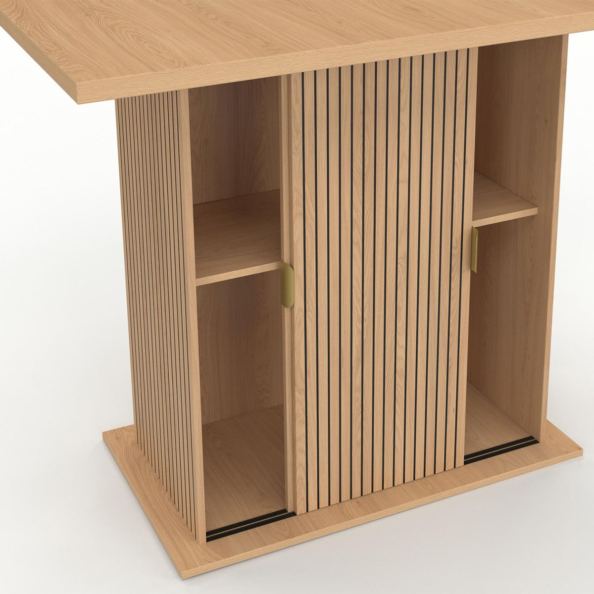 ID MARKET Ilot central 4 personnes JULIETTE 110 cm pied central avec rangement effet lattes tasseau de bois