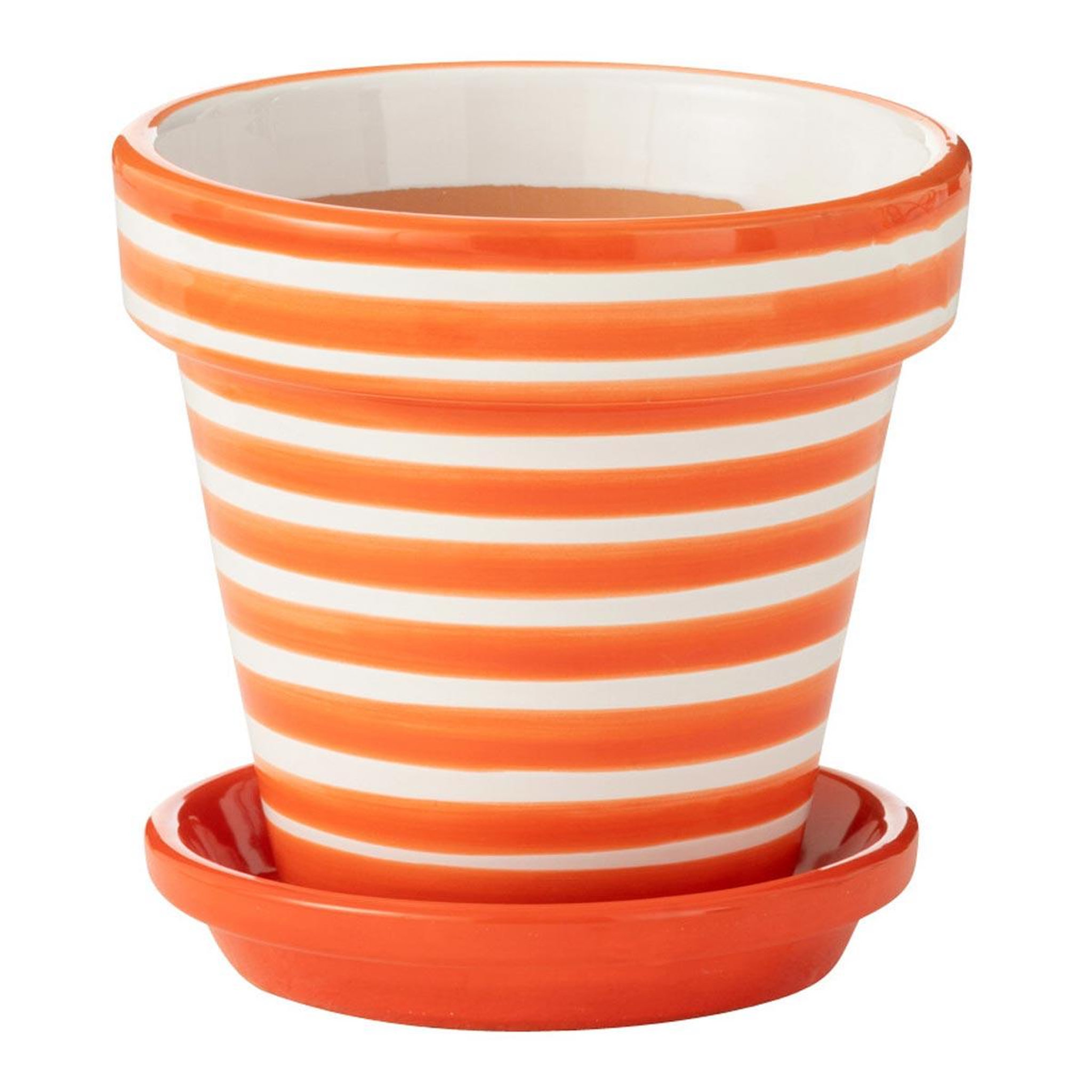 J-LINE Pot avec soucoupe en céramique  granada rayure  21cm orange