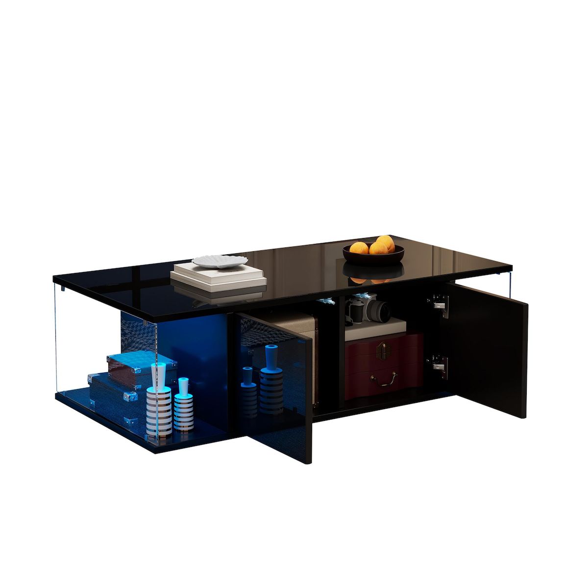 MERAX Table basse rectangulaire noir - 50x100 cm led panneau de particules