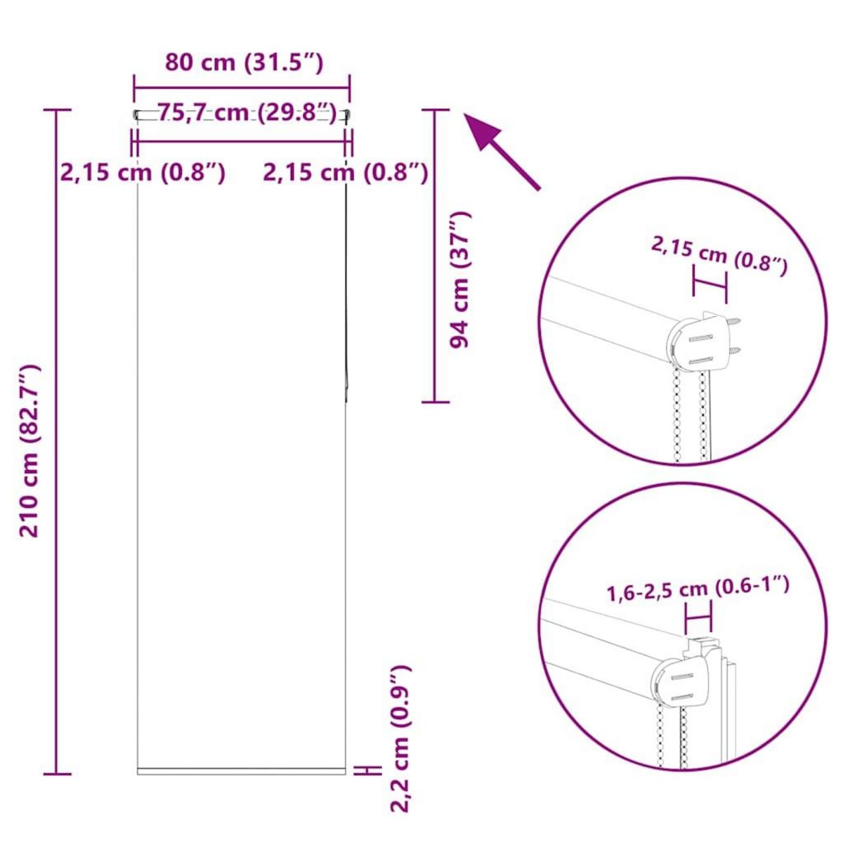 VIDAXL Store enrouleur occultant blanc casse 80x210cm largeur du tissu
