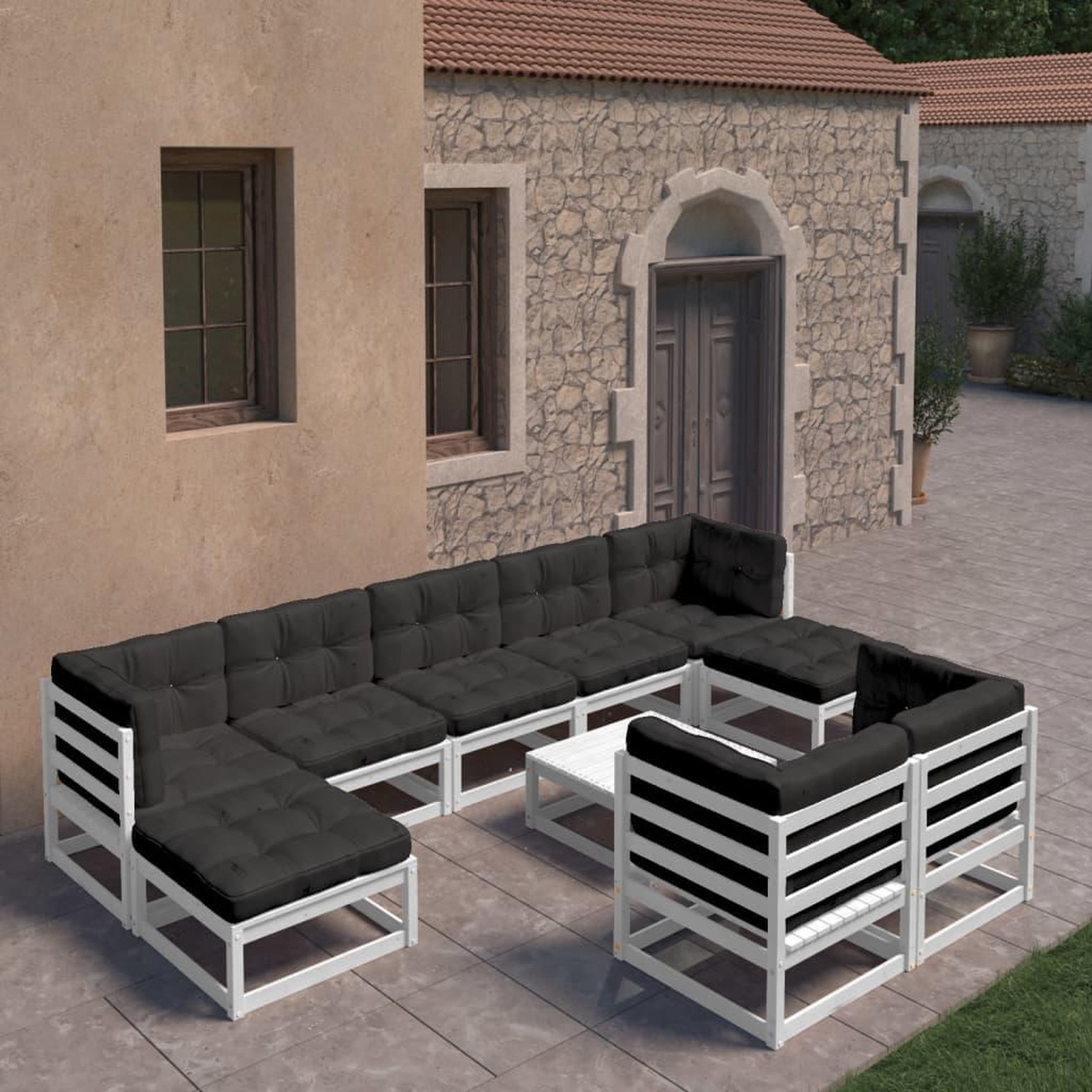 Voir la diapositive 1 : VIDAXL Salon de jardin 10 pcs avec coussins Blanc Bois de pin massif