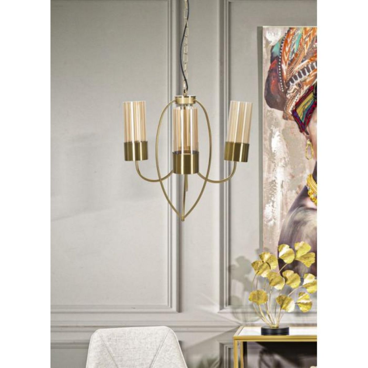 Paris Prix Lampe Suspension 3 Têtes  Versailles  60cm Or