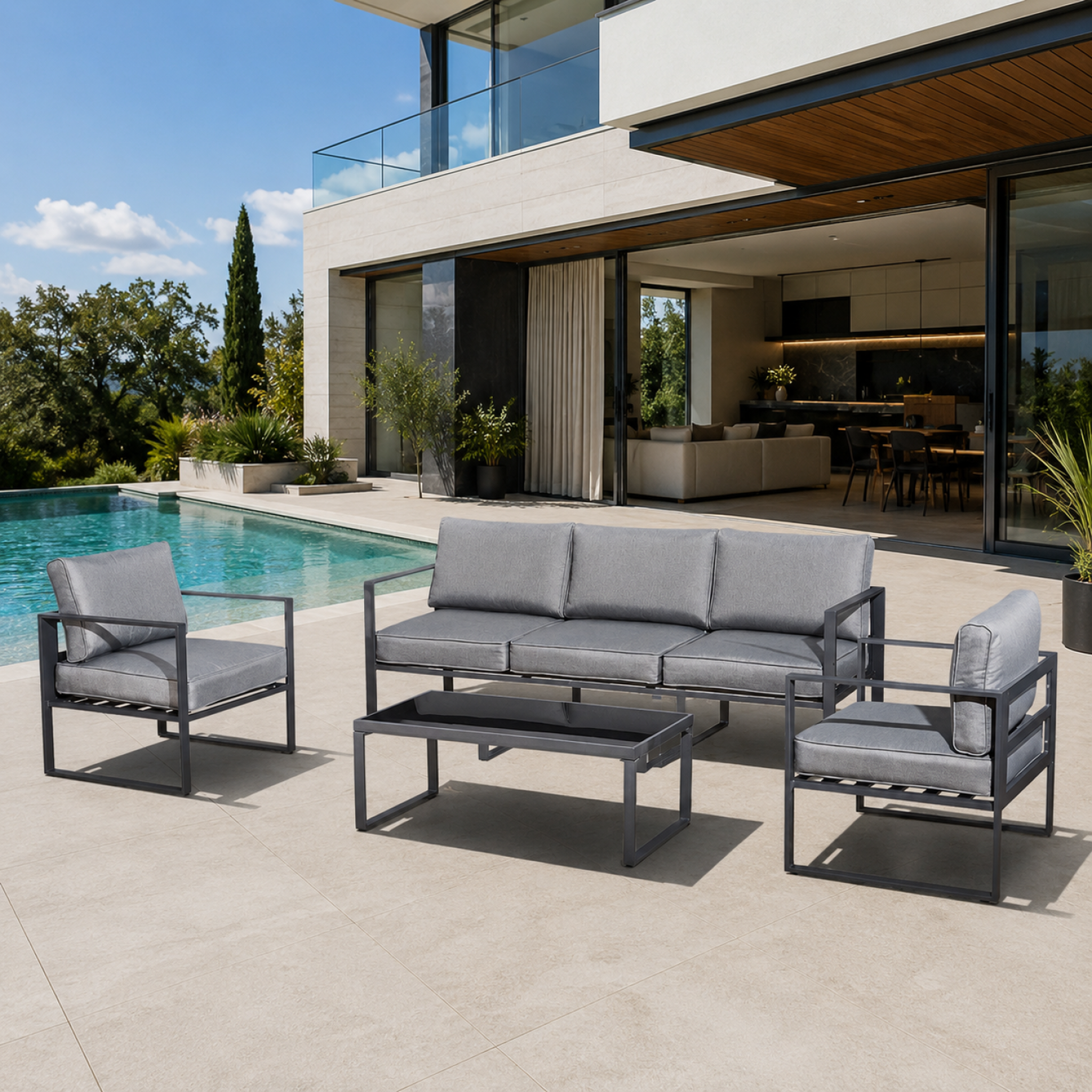Voir la diapositive 2 : CONCEPT USINE Salon de jardin en aluminium Gris MEMPHIS