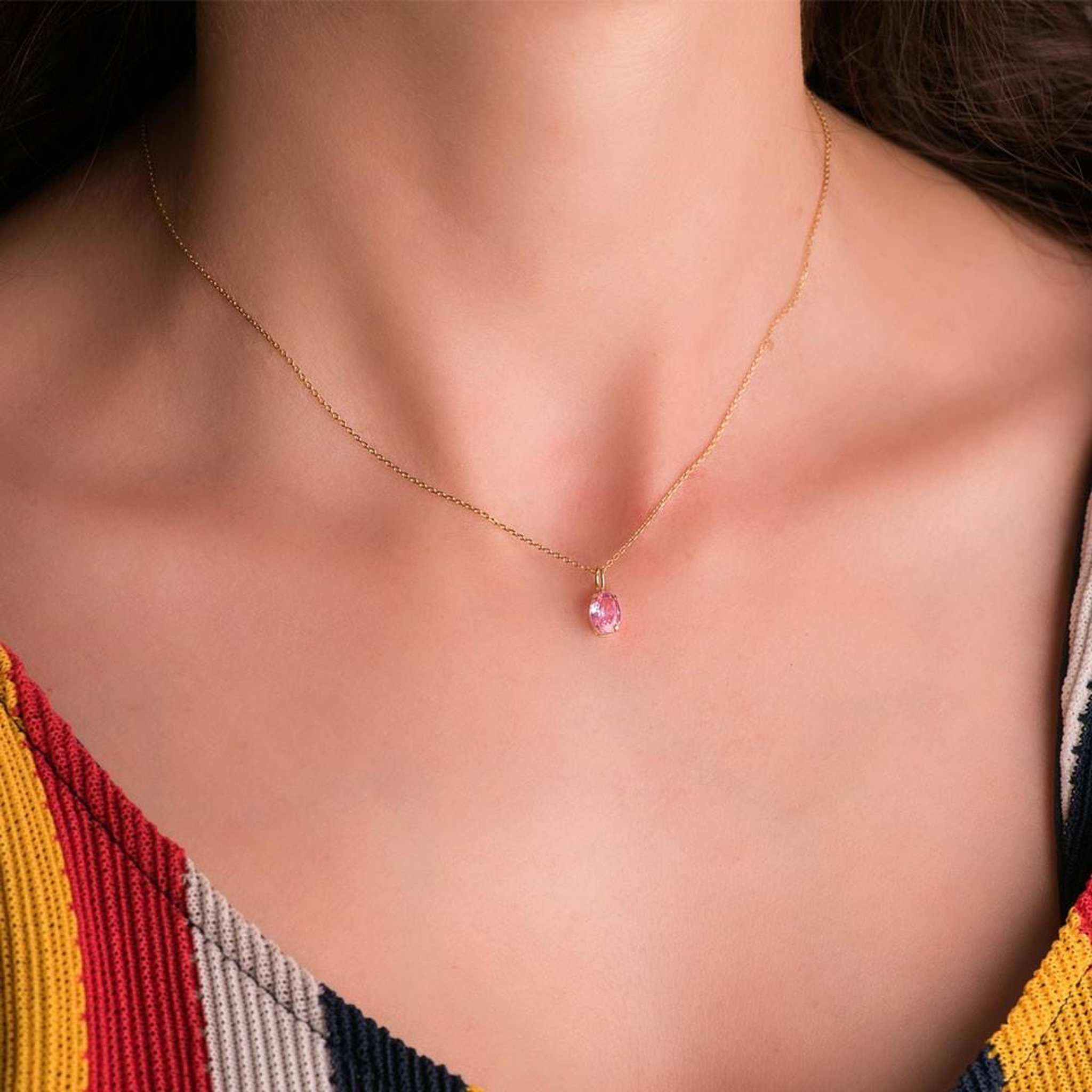 Voir la diapositive 2 : L'ATELIER D'AZUR Collier - Pendentif Or Jaune 18 Carats 750/000 - Zirconium Rose - Chaine Dorée