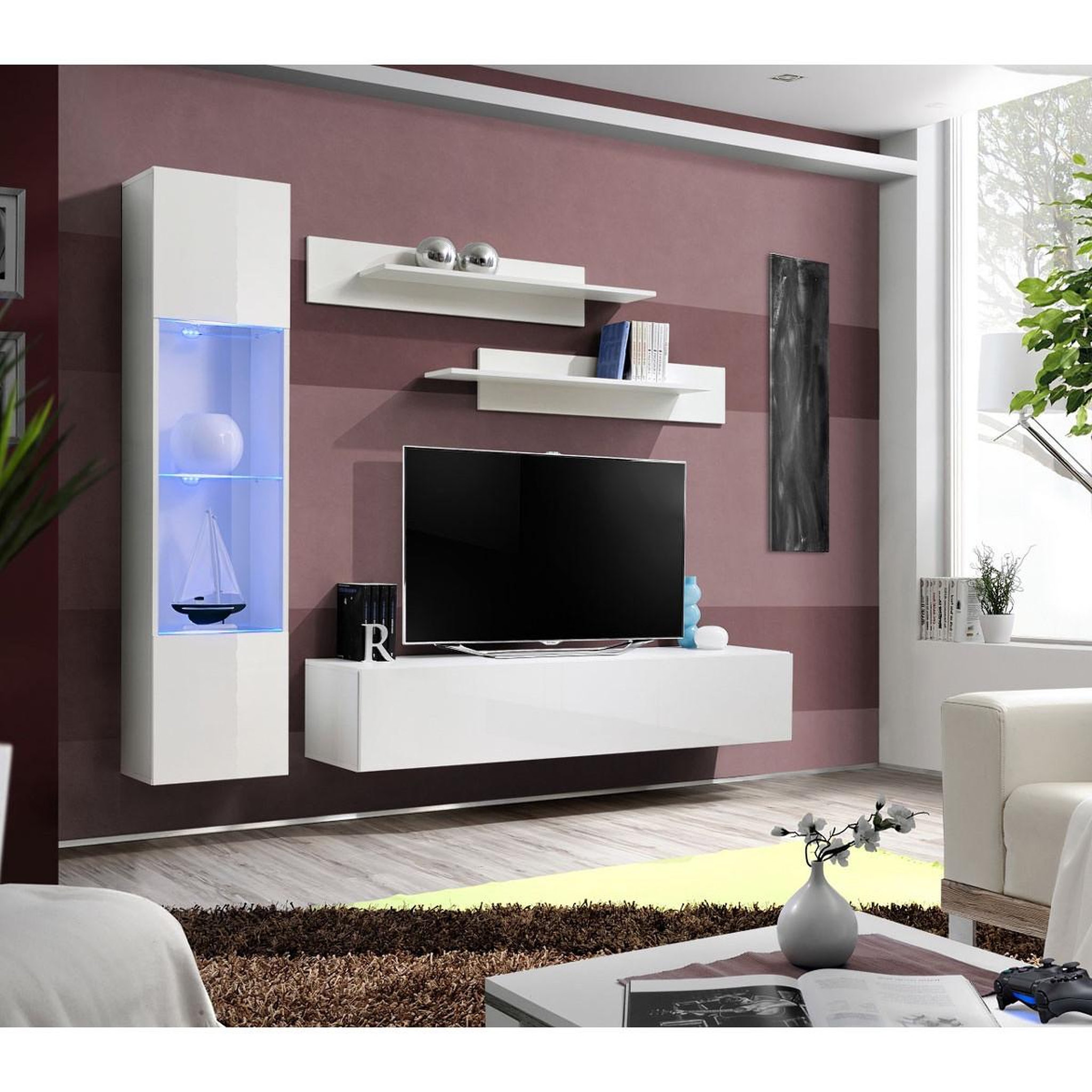 Voir la diapositive 4 : Paris Prix Ensemble meuble tv mural  fly g3  210cm blanc