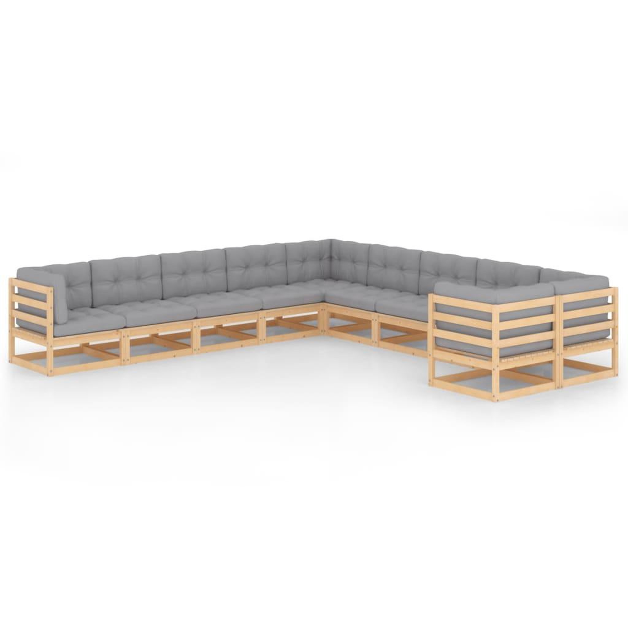 Voir la diapositive 1 : VIDAXL Salon de jardin 10 pcs avec coussins Bois de pin massif