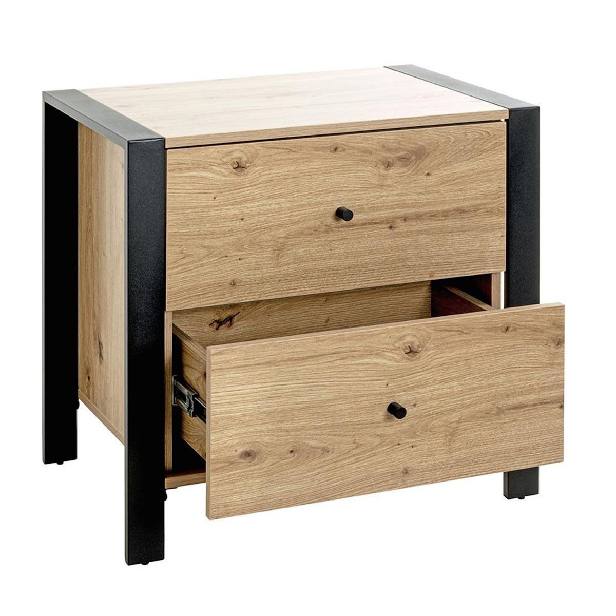 Paris Prix Table de Chevet 2 Tiroirs  Vicky  60cm Naturel & Noir