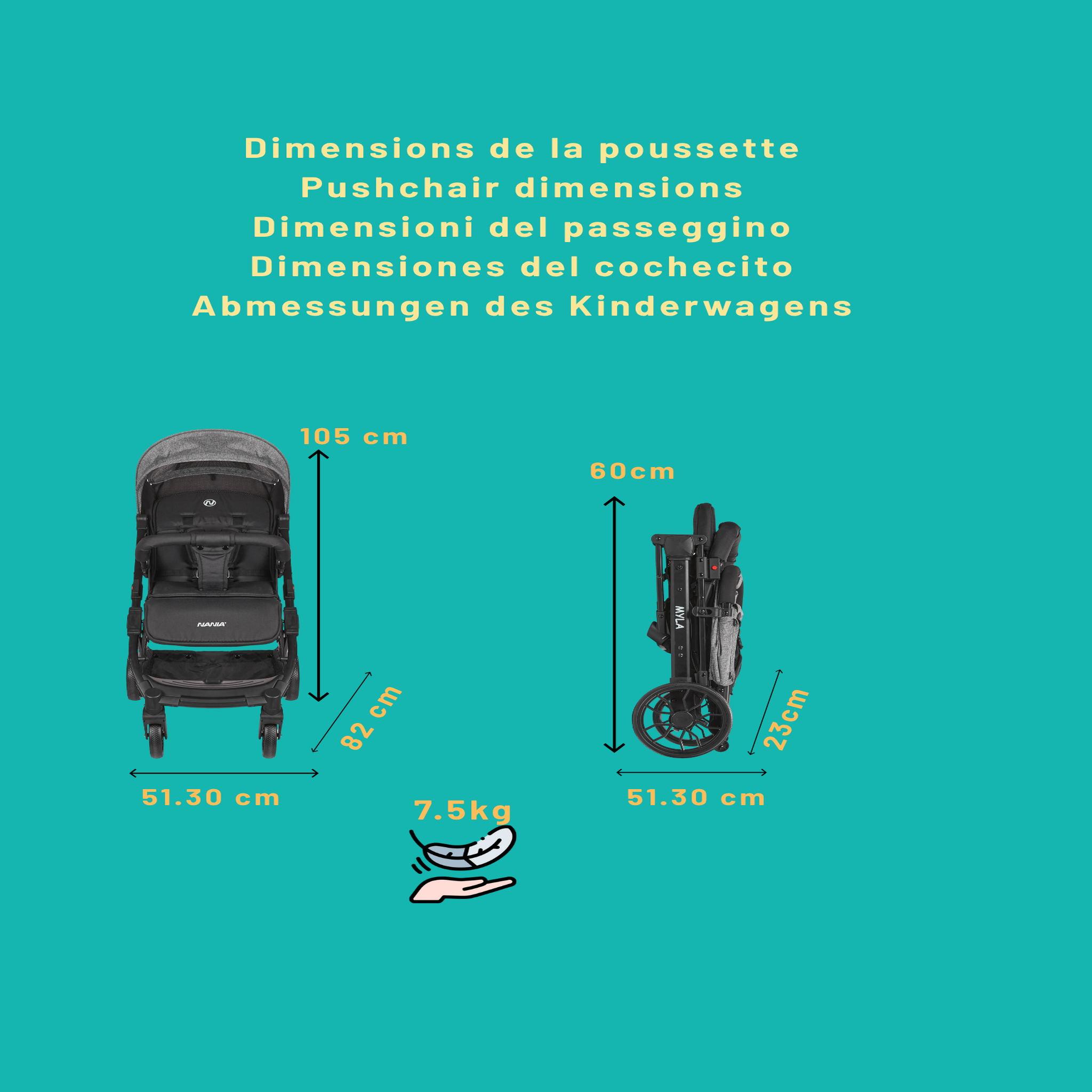 Voir la diapositive 6 : NANIA Nania Myla poussette canne compacte, 0 à 4 ans (22kg max), légère (7,5 kg)  4 avis