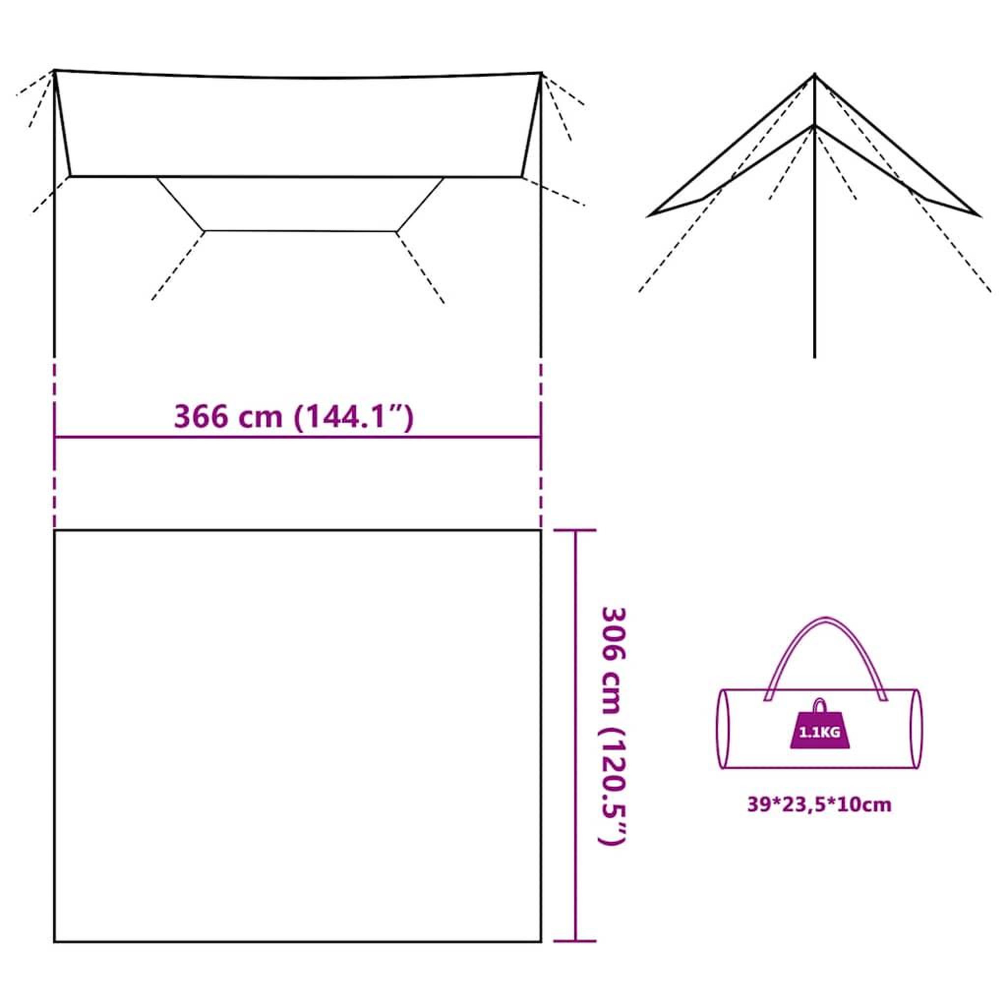 Voir la diapositive 6 : VIDAXL Bache de camping marron 366x306 cm impermeable