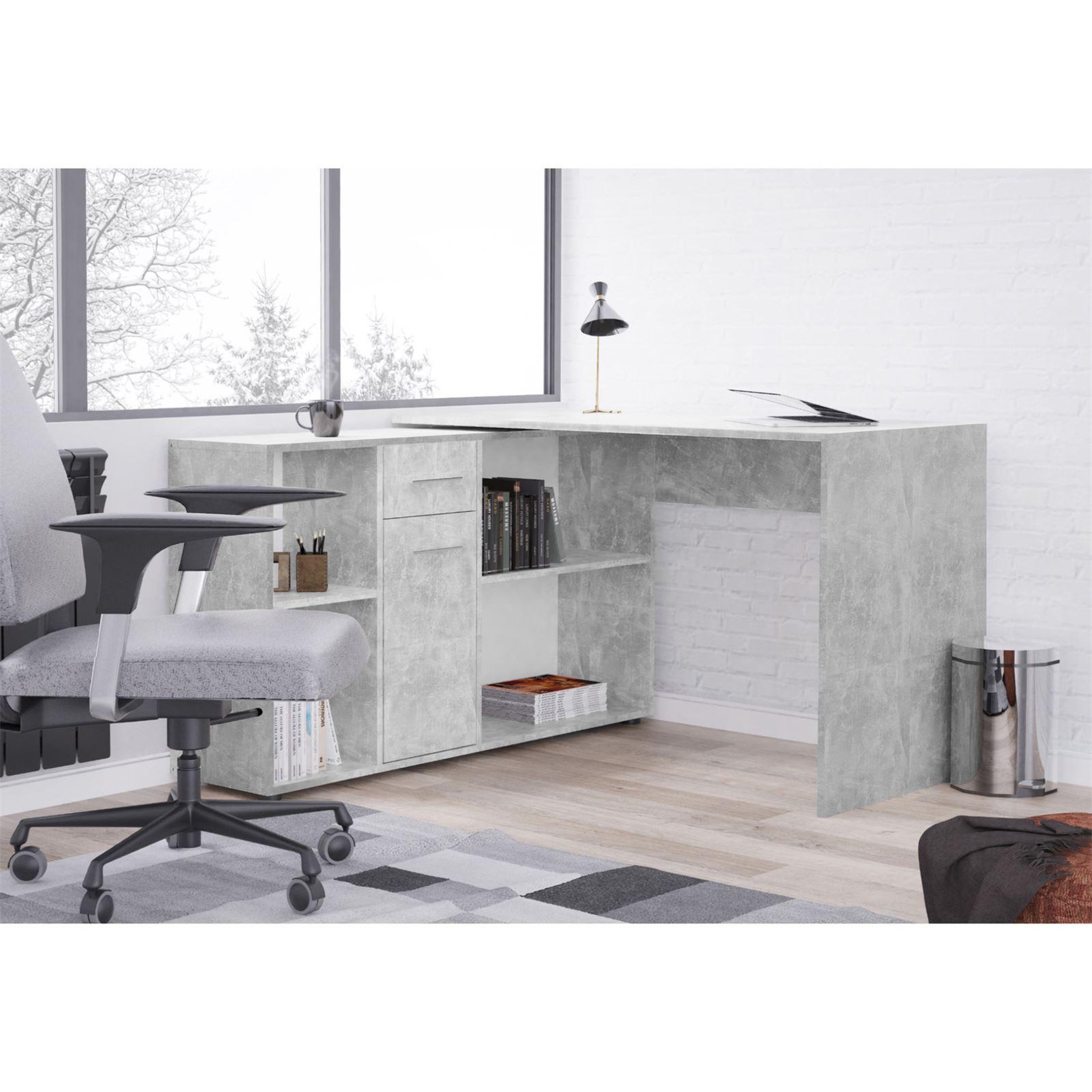 Voir la diapositive 3 : IDIMEX Bureau d'angle carmen avec meuble de rangement