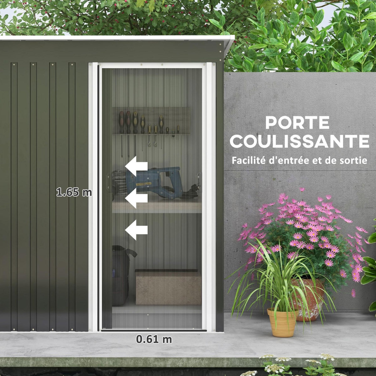 OUTSUNNY Abri de jardin - remise pour outils - cabanon porte coulissante - dim. 163L x 89l x 182H cm - tôle d'acier noir blanc