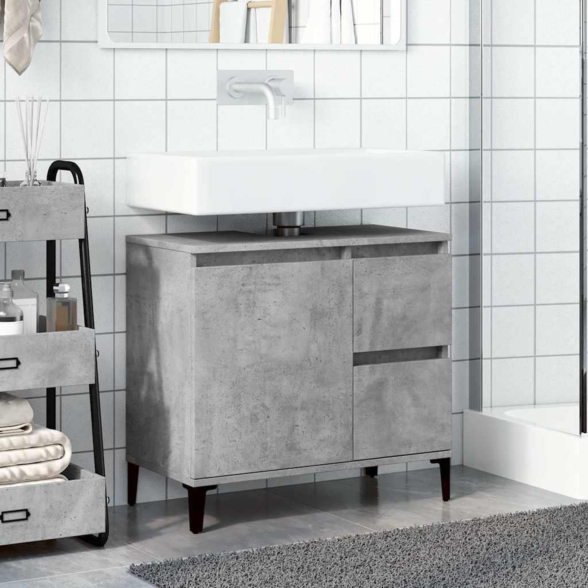 Voir la diapositive 3 : VIDAXL Armoire d'evier gris beton 65x33x60 cm bois d'ingenierie