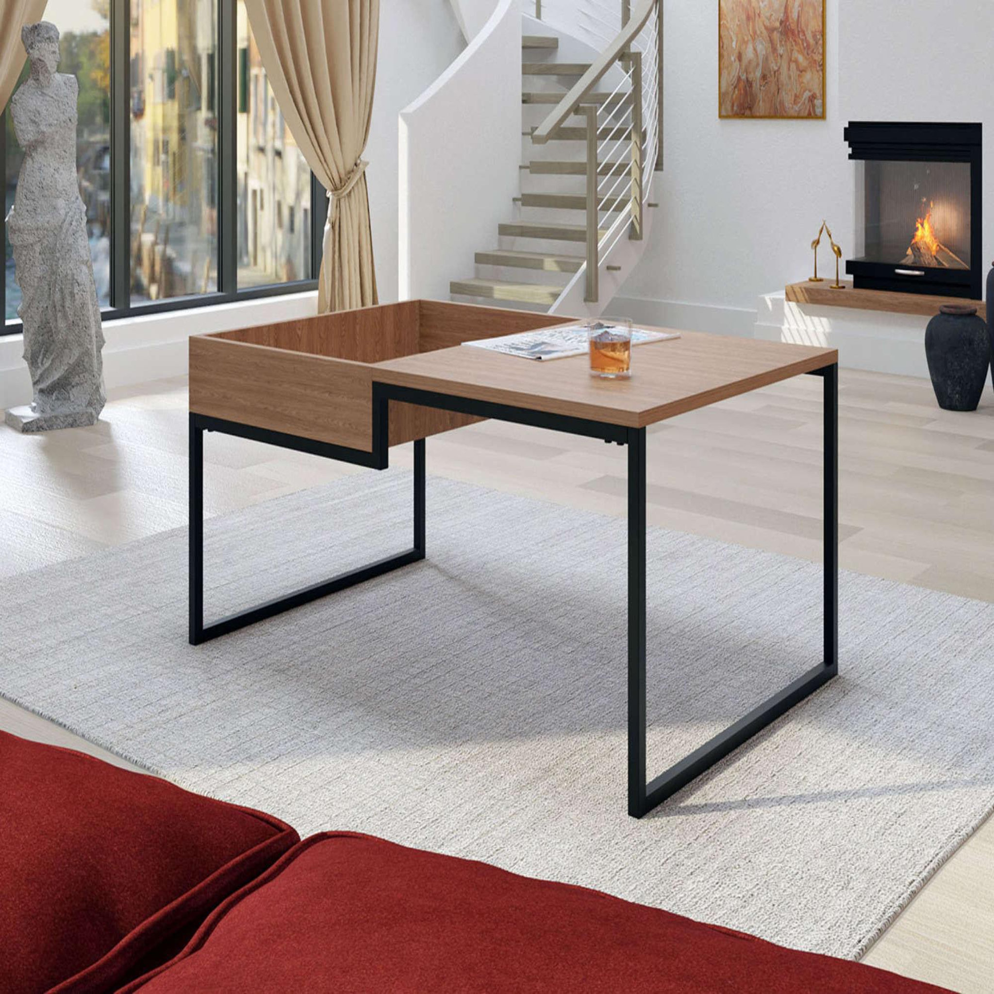 BEST MOBILIER Tim - table basse - effet bois et métal noir - 105 cm - style industriel. Coloris disponibles : Marron