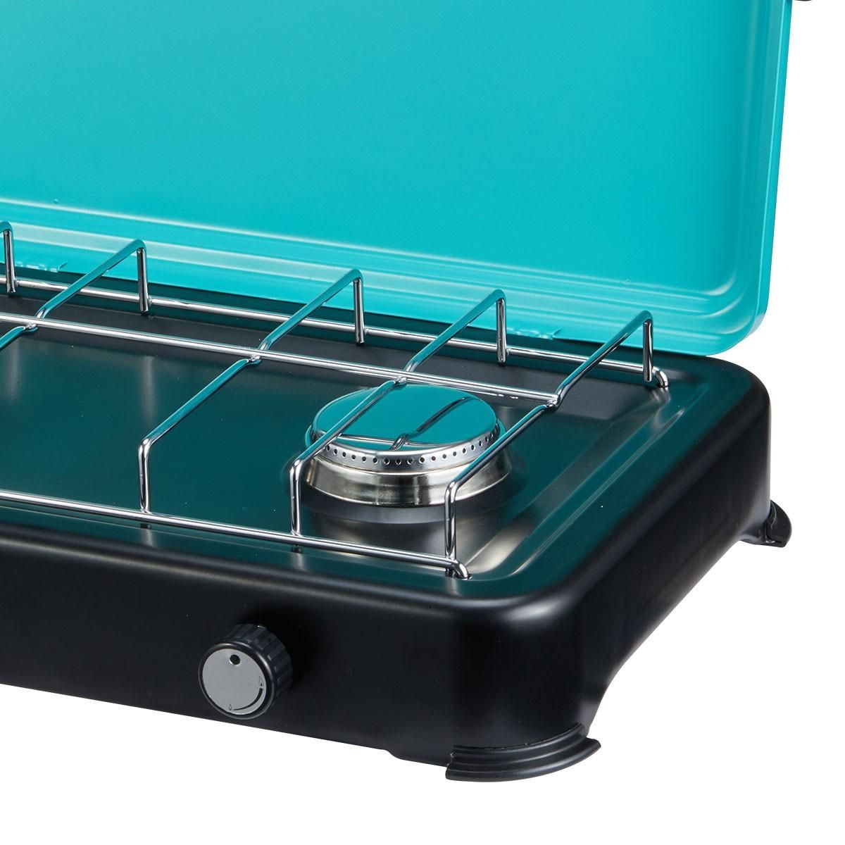 INTEC Plaque de cuisson gaz portable 2 feux 2350W Table de Cuisson Butane/Propane Bruleurs inox Couvercle amovible INTEC