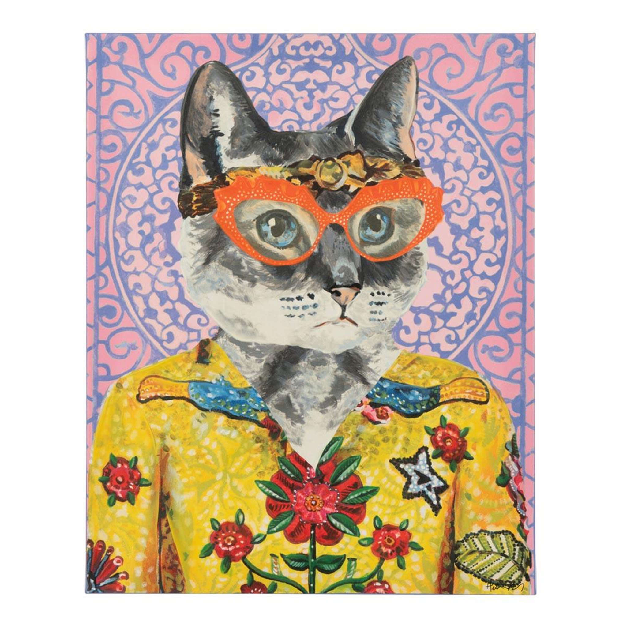J-LINE Toile déco chat  popart  40x50cm multicolore