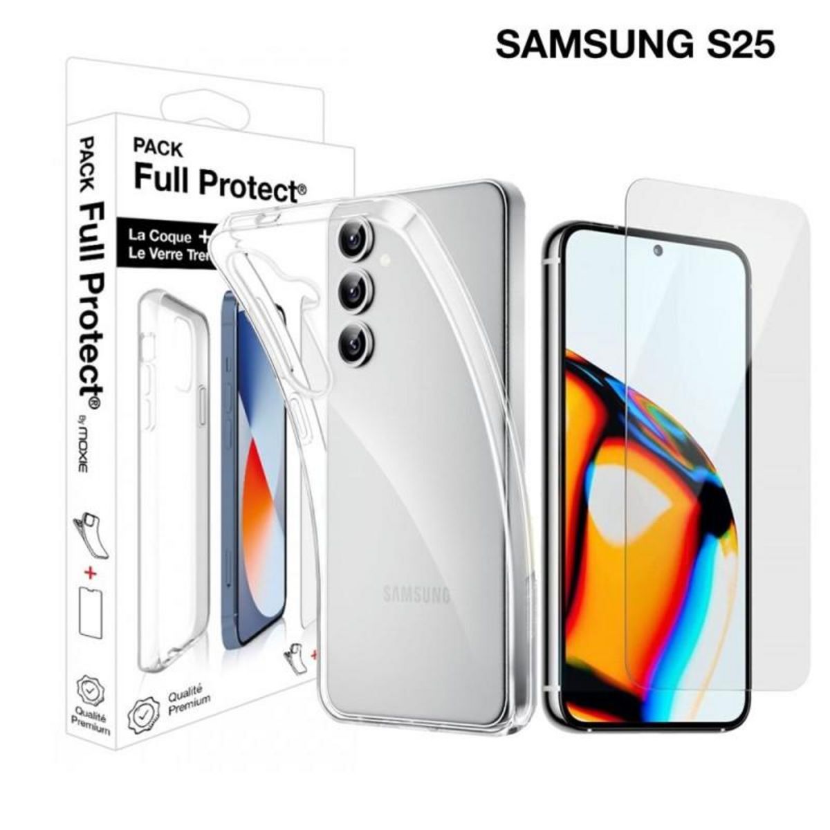 MOXIE Pack Moxie protection complète écran + Coque pour Samsung Galaxy S25 Transparent