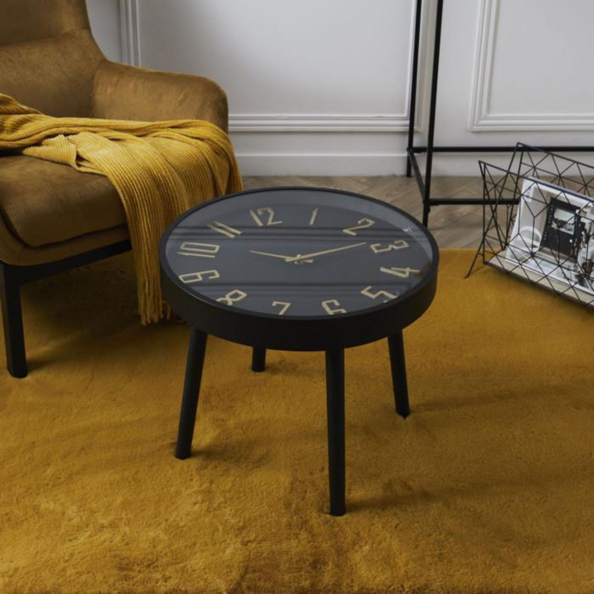 Paris Prix Table d'Apppoint Horloge  Lounge  50cm Noir