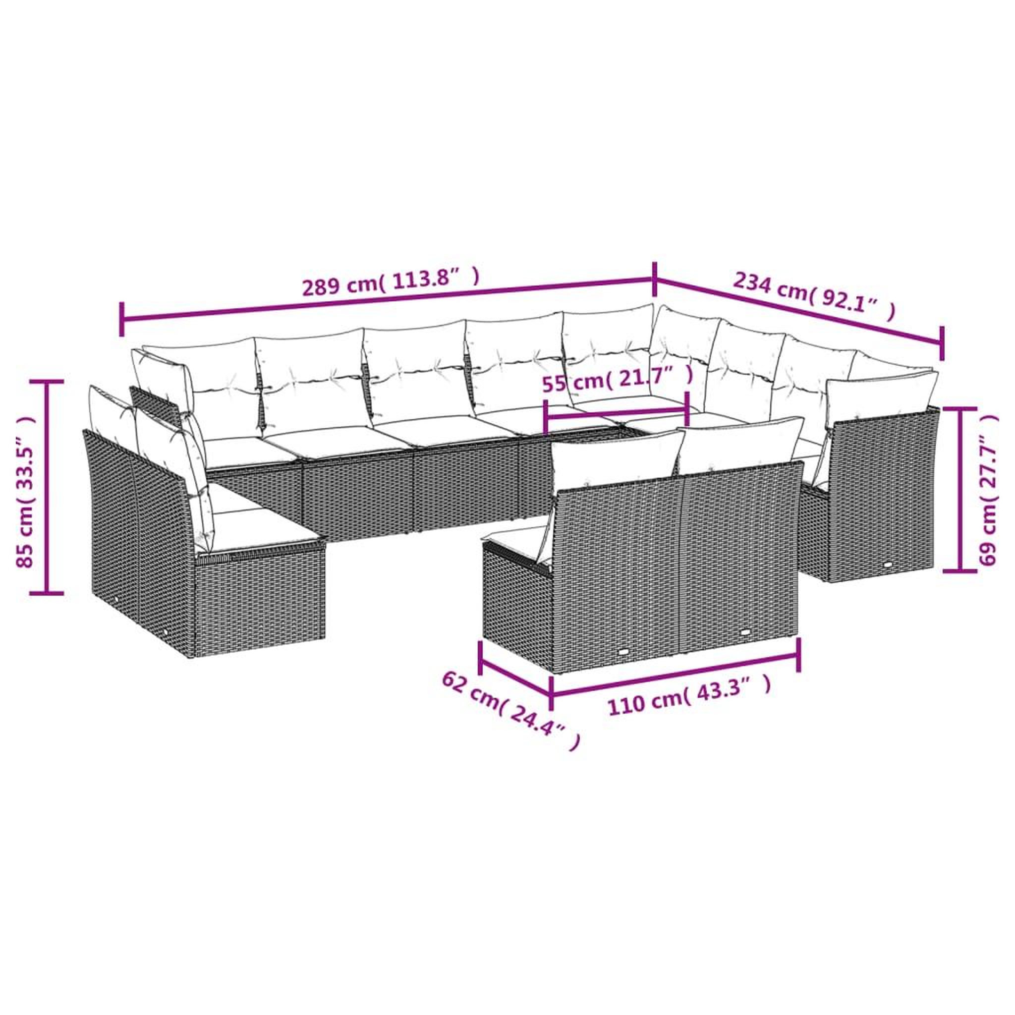 Voir la diapositive 4 : VIDAXL Salon de jardin 12 pcs avec coussins noir resine tressee