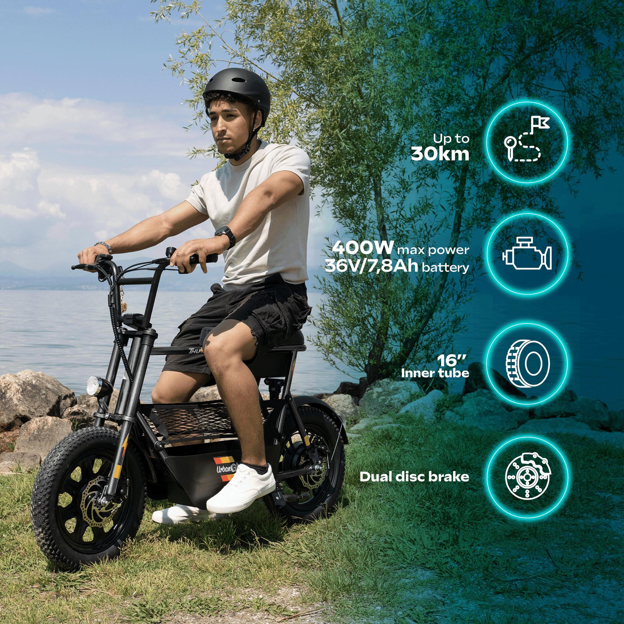 Voir la diapositive 2 : URBANGLIDE Draisienne Électrique Adulte Thunder 160 – Moteur 1100W - Autonomie Jusqu'a 30 km - Pneu 16  FATBIKE - Batterie 42V/7,8Ah - Poids 28Kg