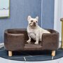 PAWHUT Canapé chien lit pour chien chat avec rebord coussin moelleux pieds bois massif dim. 74 x 48,5 x 31 cm revêtement micro-fibre chocolat
